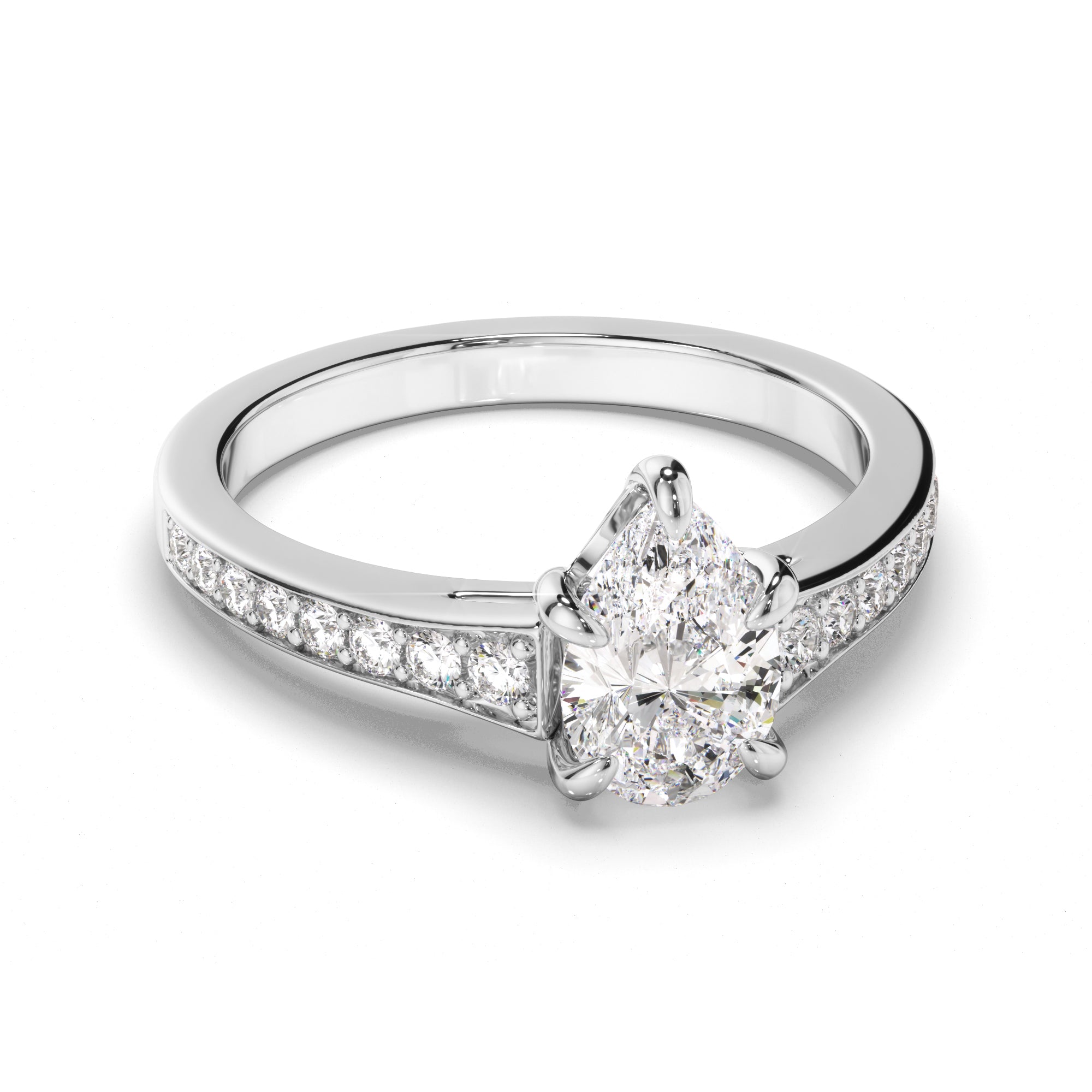 Diana - Pear Cut Diamond Engagement Ring with Diamond Sides