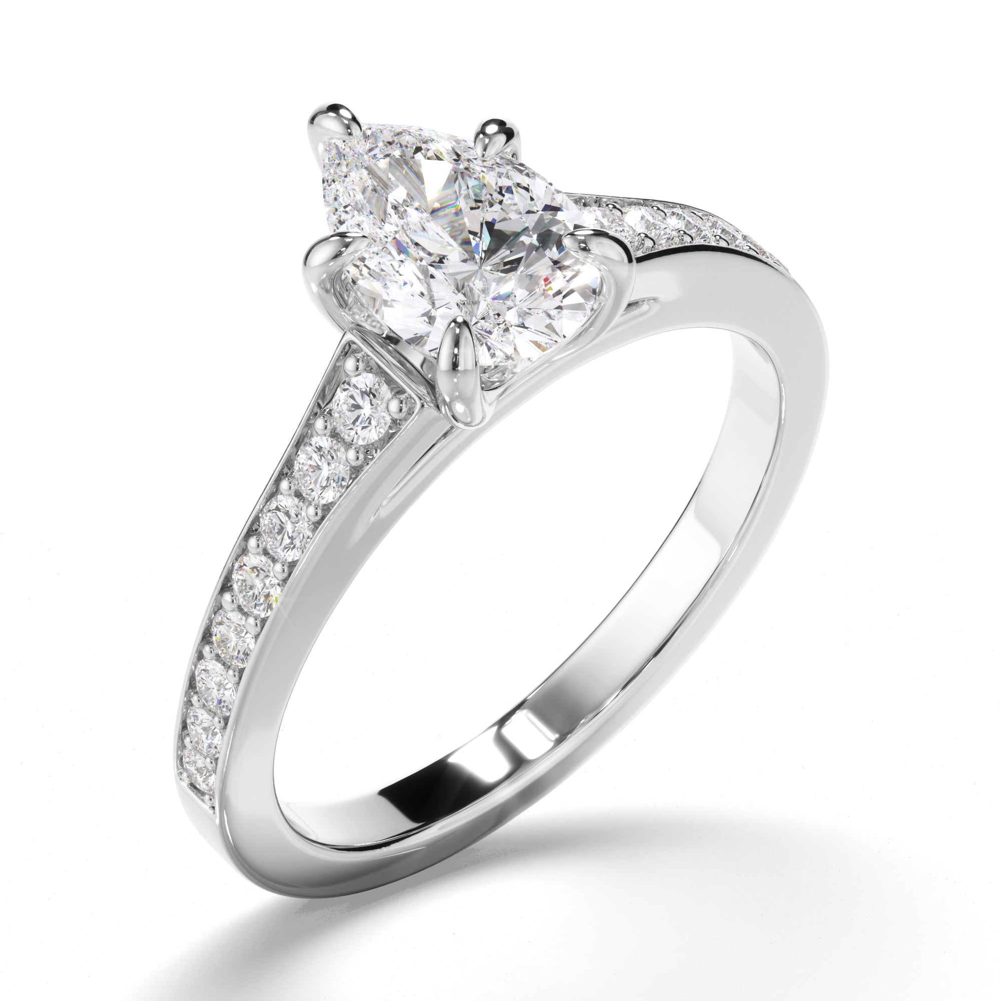 Diana - Pear Cut Diamond Engagement Ring with Diamond Sides