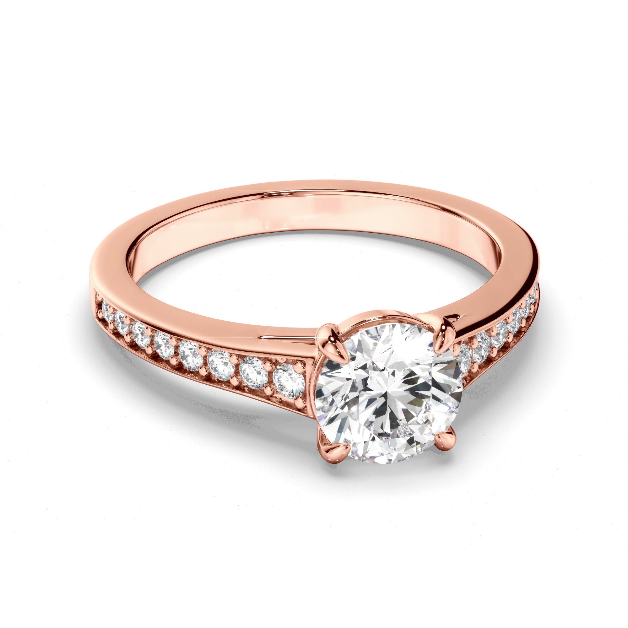 Emmeline - Round Brilliant Cut Diamond Engagement Ring with Diamond Band