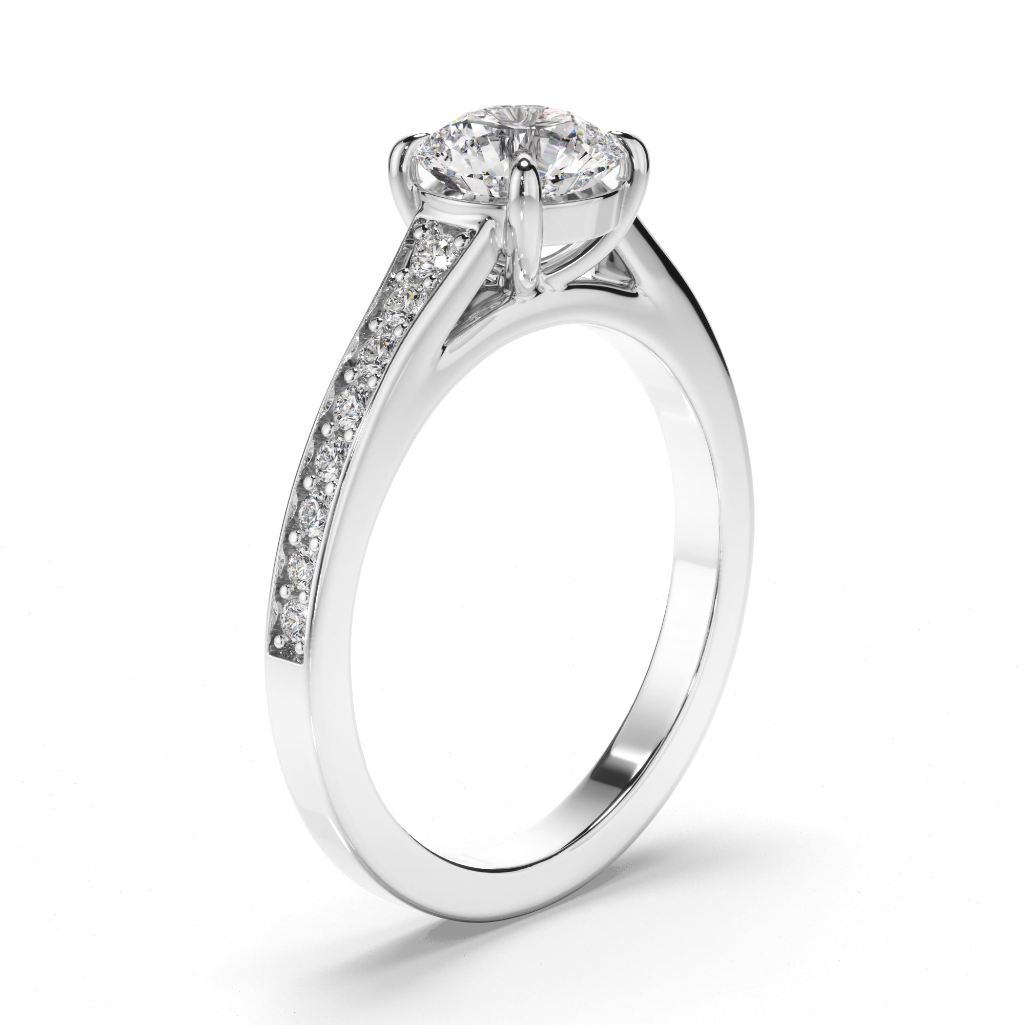 Emmeline - Round Brilliant Cut Diamond Engagement Ring with Diamond Band