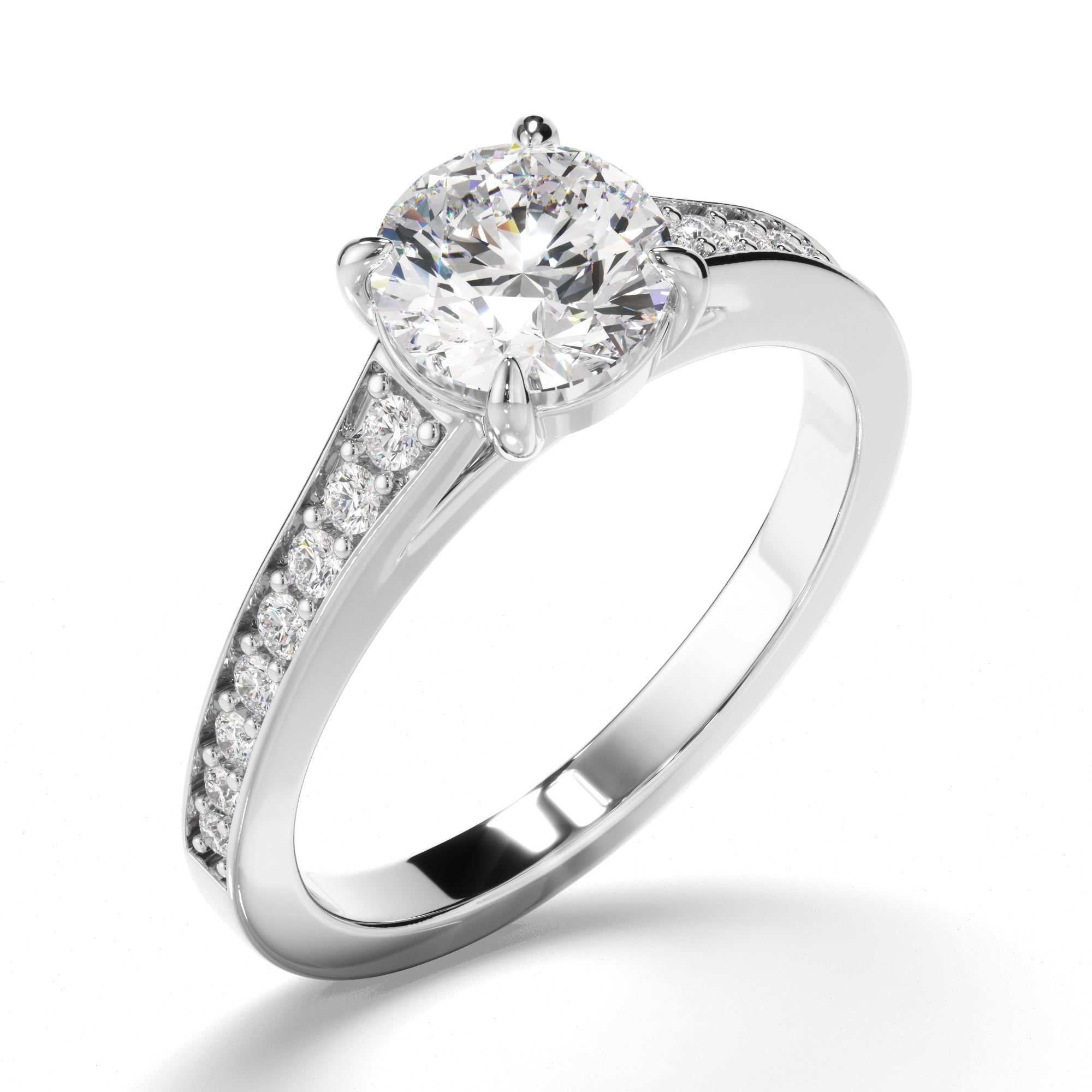 Emmeline - Round Brilliant Cut Diamond Engagement Ring with Diamond Band