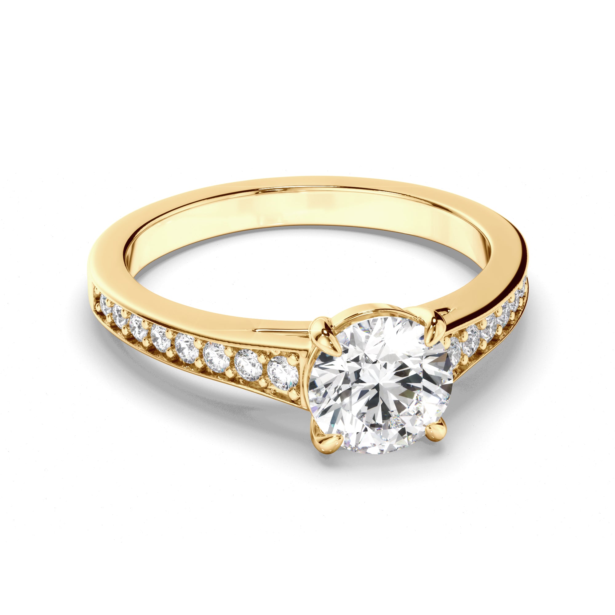 Emmeline - Round Brilliant Cut Diamond Engagement Ring with Diamond Band