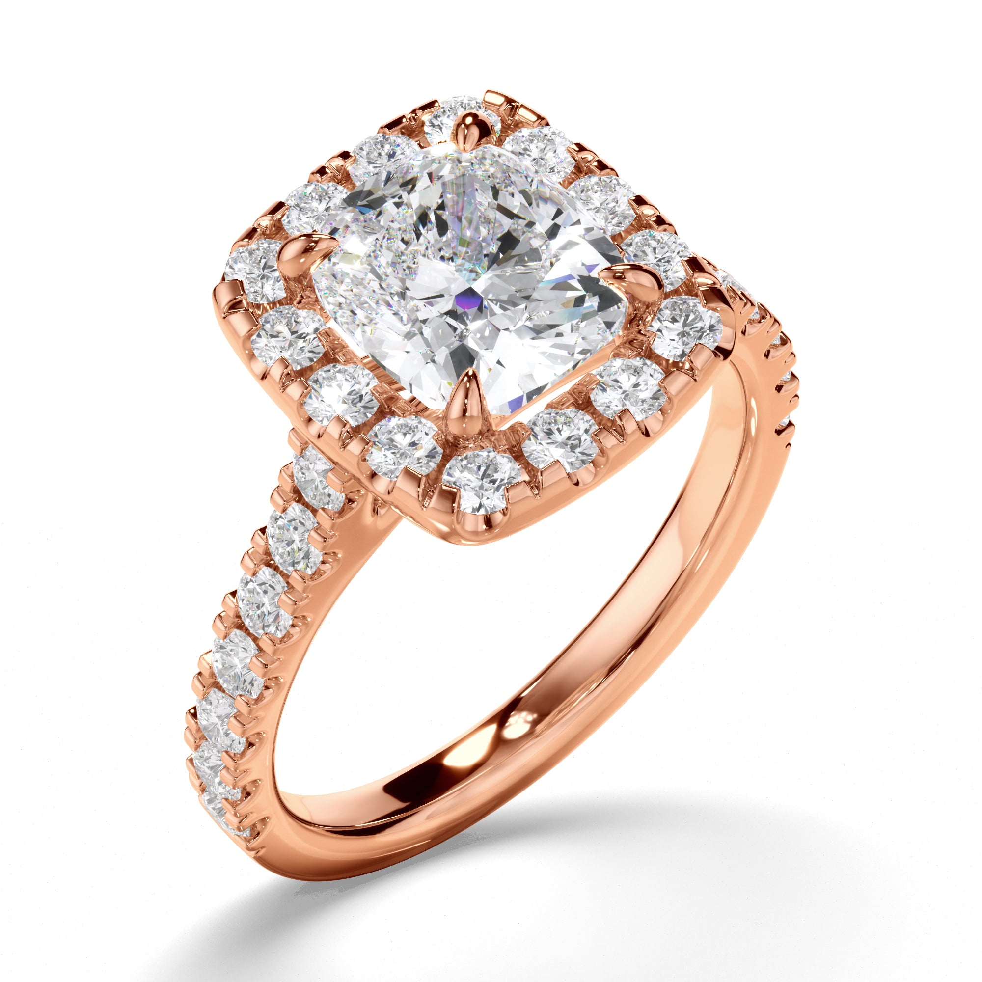 Amelie - Cushion Cut Diamond Halo Engagement Ring with Diamond Sides