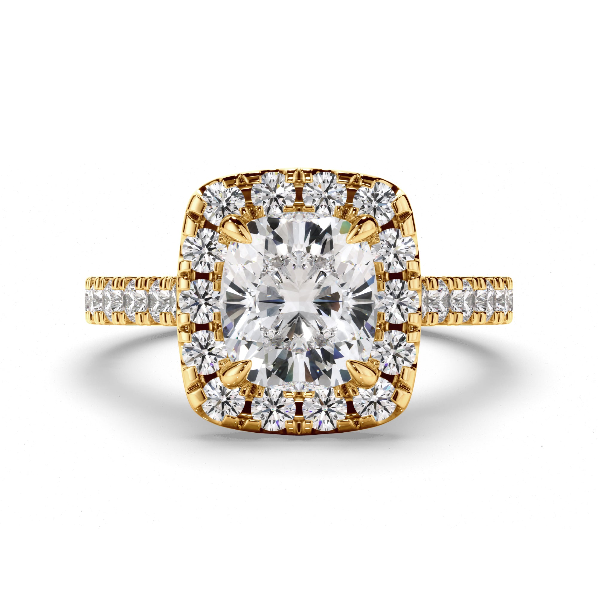 Amelie - Cushion Cut Diamond Halo Engagement Ring with Diamond Sides