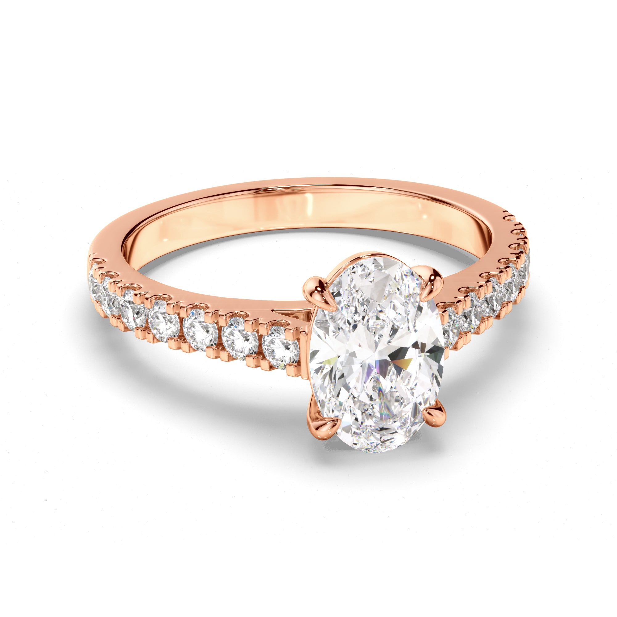 Selene - Oval Cut Diamond Engagement Ring with Diamond Sides