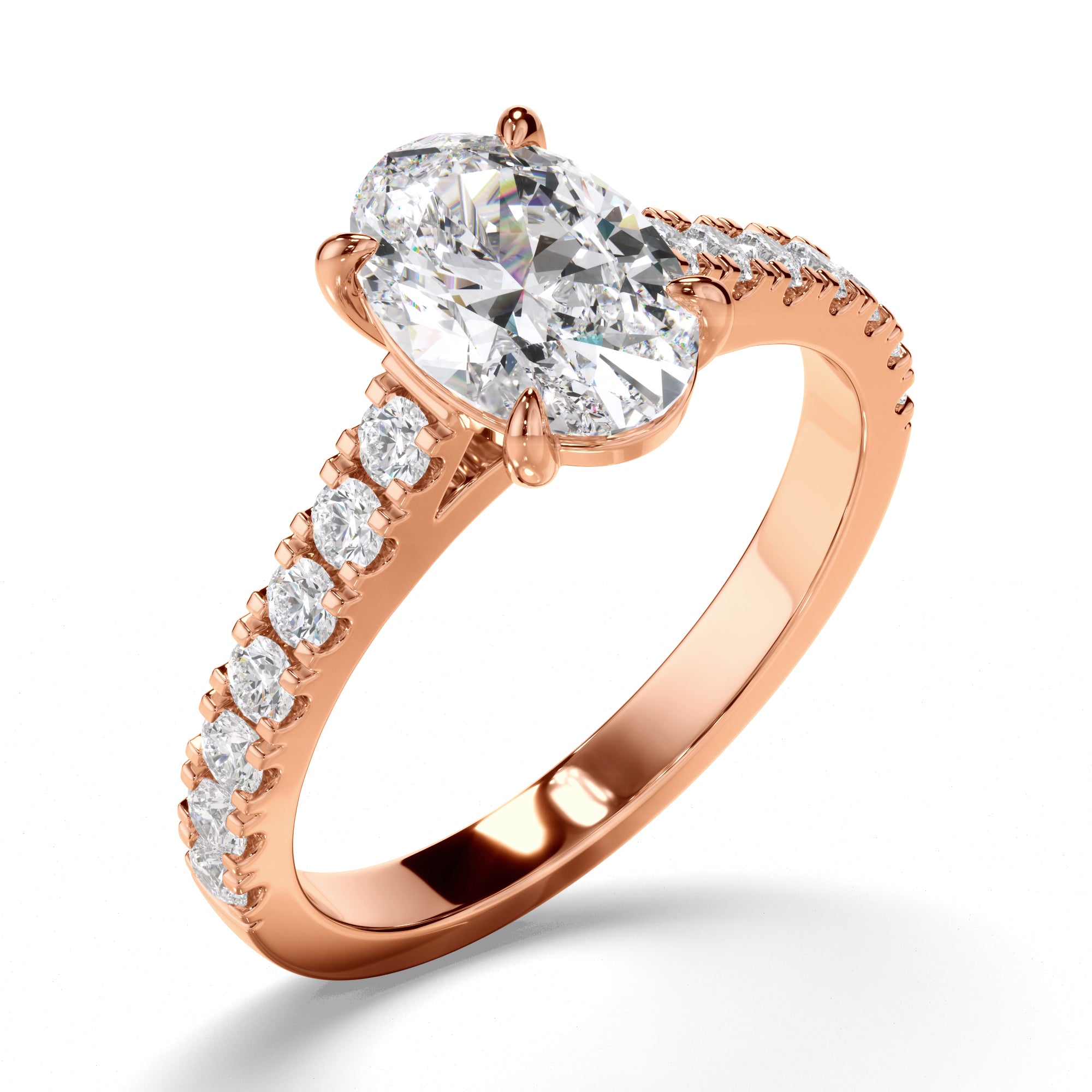 Selene - Oval Cut Diamond Engagement Ring with Diamond Sides