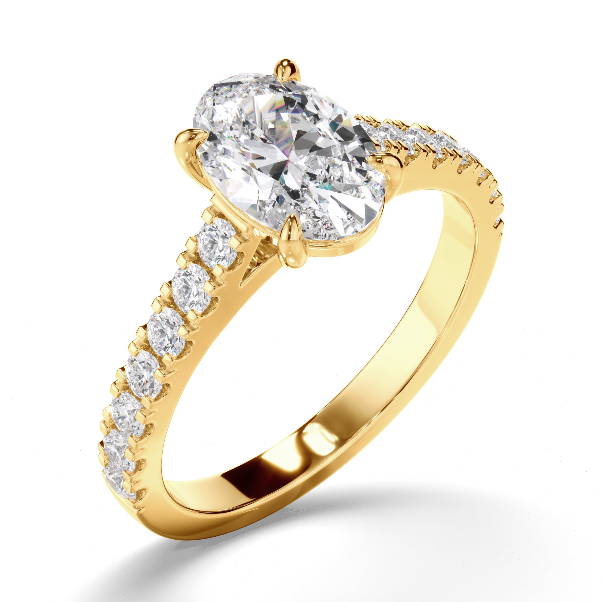 Selene - Oval Cut Diamond Engagement Ring with Diamond Sides