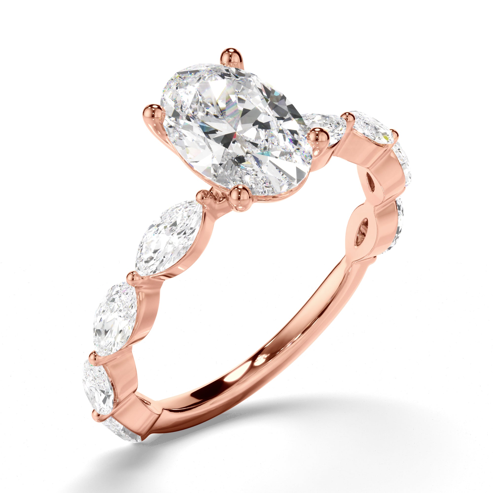 Francesca - Oval Cut Diamond Engagement Ring with Marquise Sides