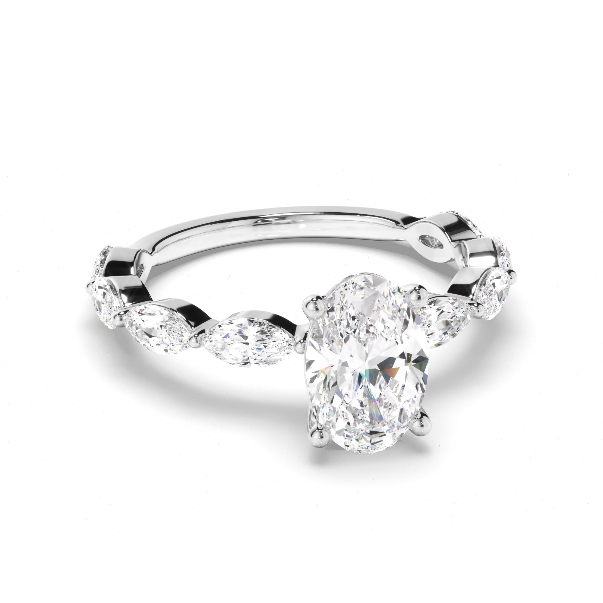 Francesca - Oval Cut Diamond Engagement Ring with Marquise Sides