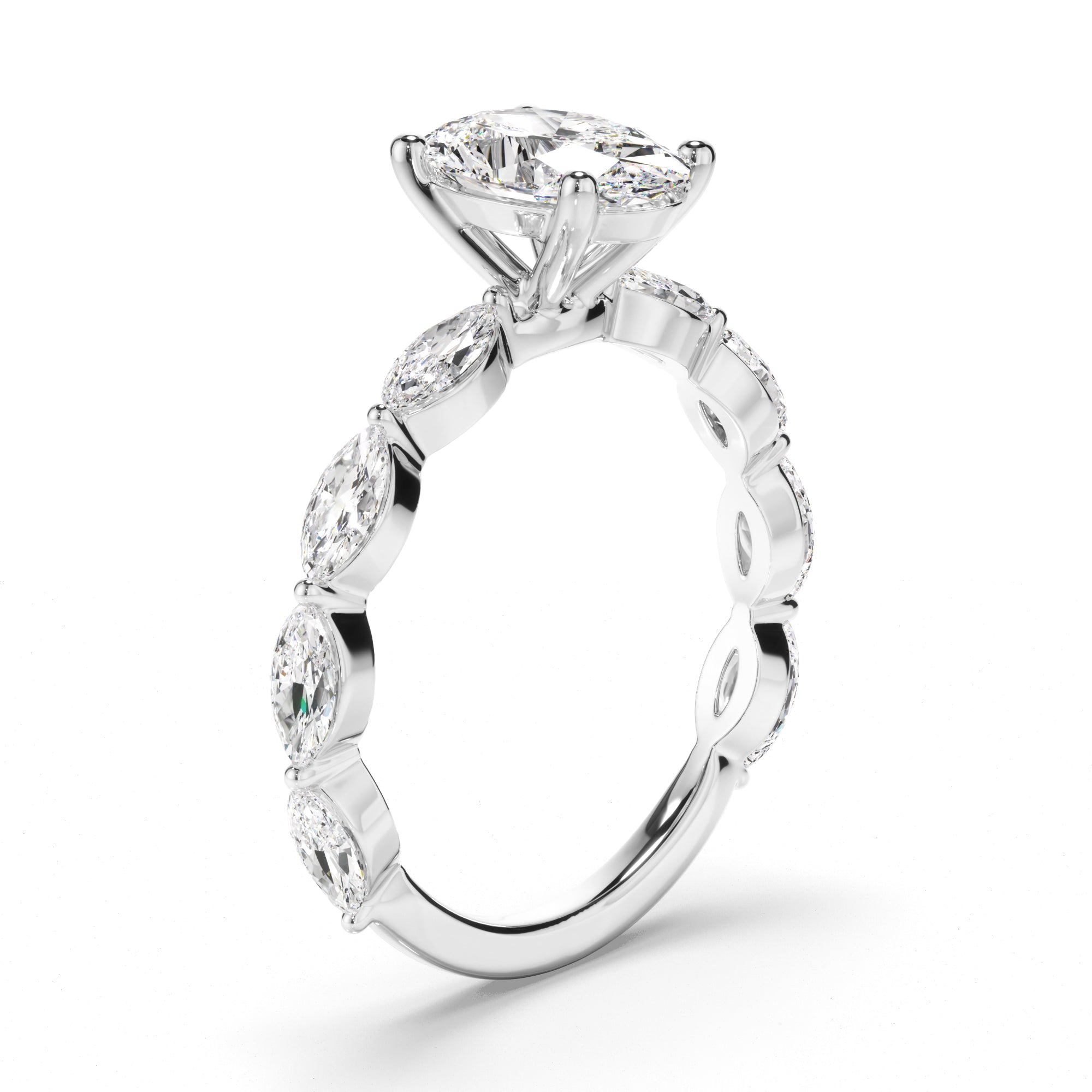Francesca - Oval Cut Diamond Engagement Ring with Marquise Sides