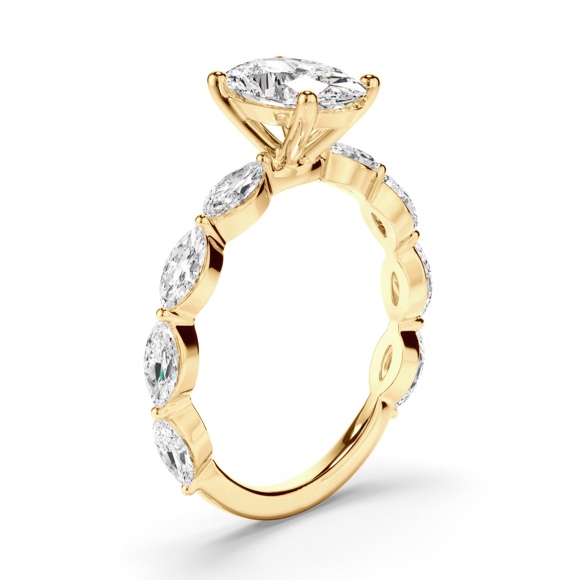 Francesca - Oval Cut Diamond Engagement Ring with Marquise Sides