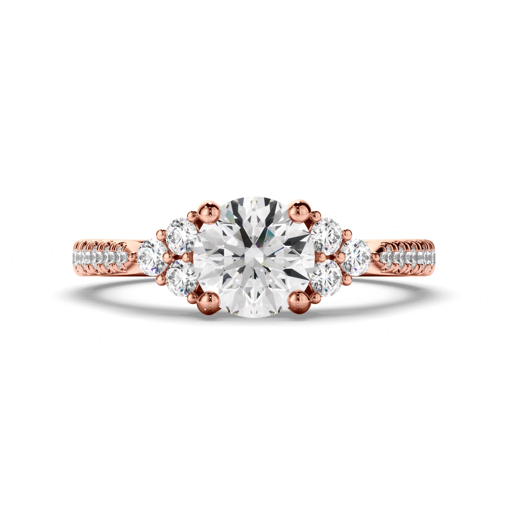 Adrienne - Round Brilliant Cut Diamond Engagement Ring with Diamond Sides