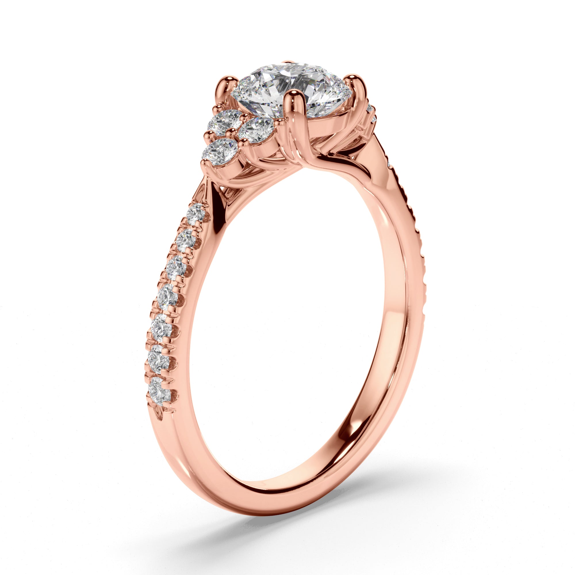 Adrienne - Round Brilliant Cut Diamond Engagement Ring with Diamond Sides