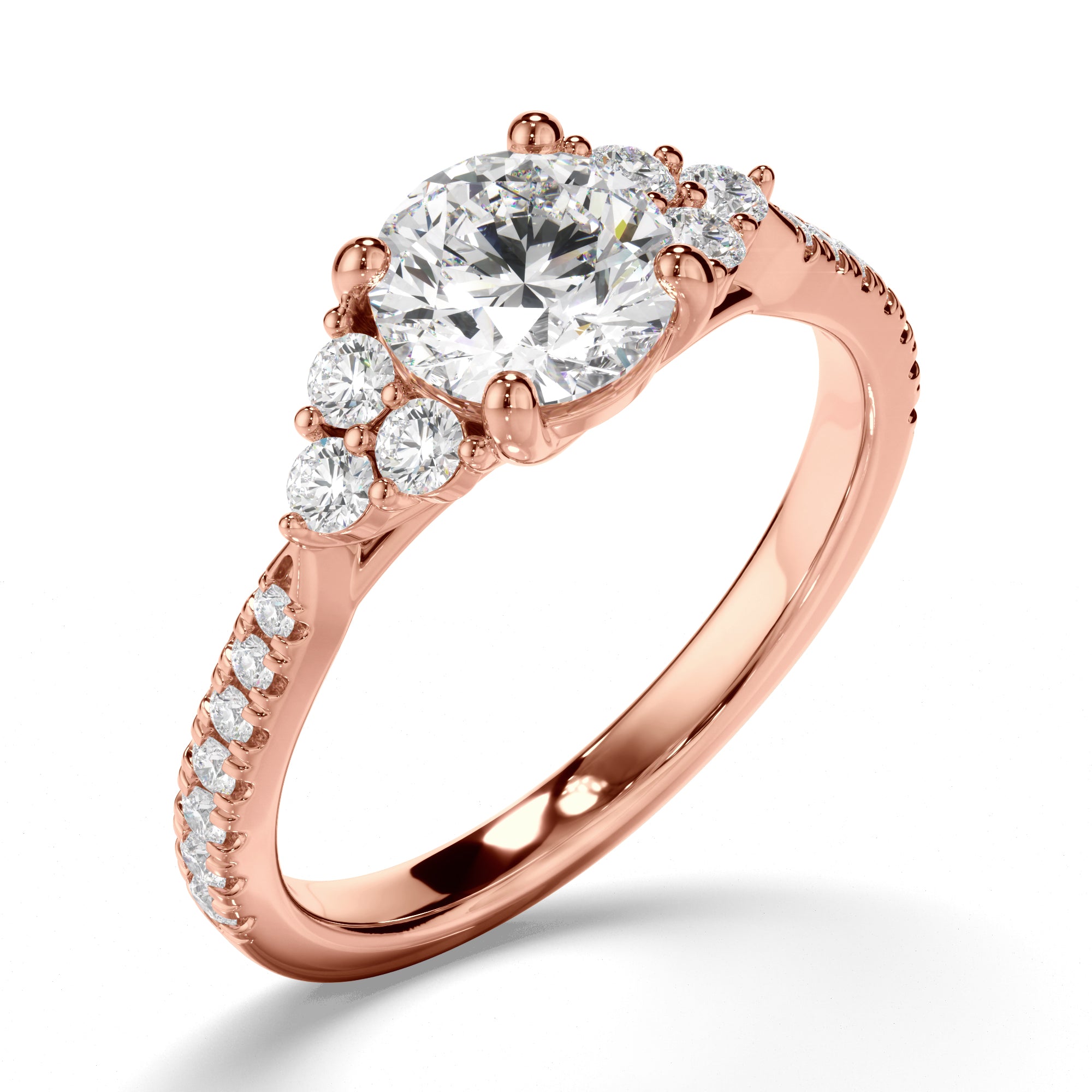 Adrienne - Round Brilliant Cut Diamond Engagement Ring with Diamond Sides