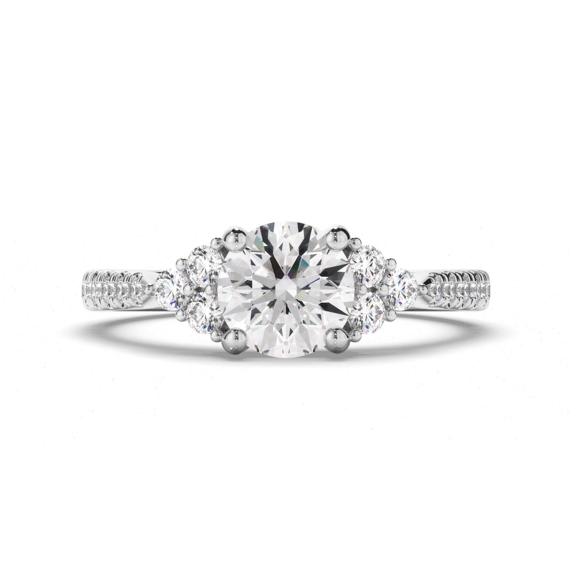Adrienne - Round Brilliant Cut Diamond Engagement Ring with Diamond Sides