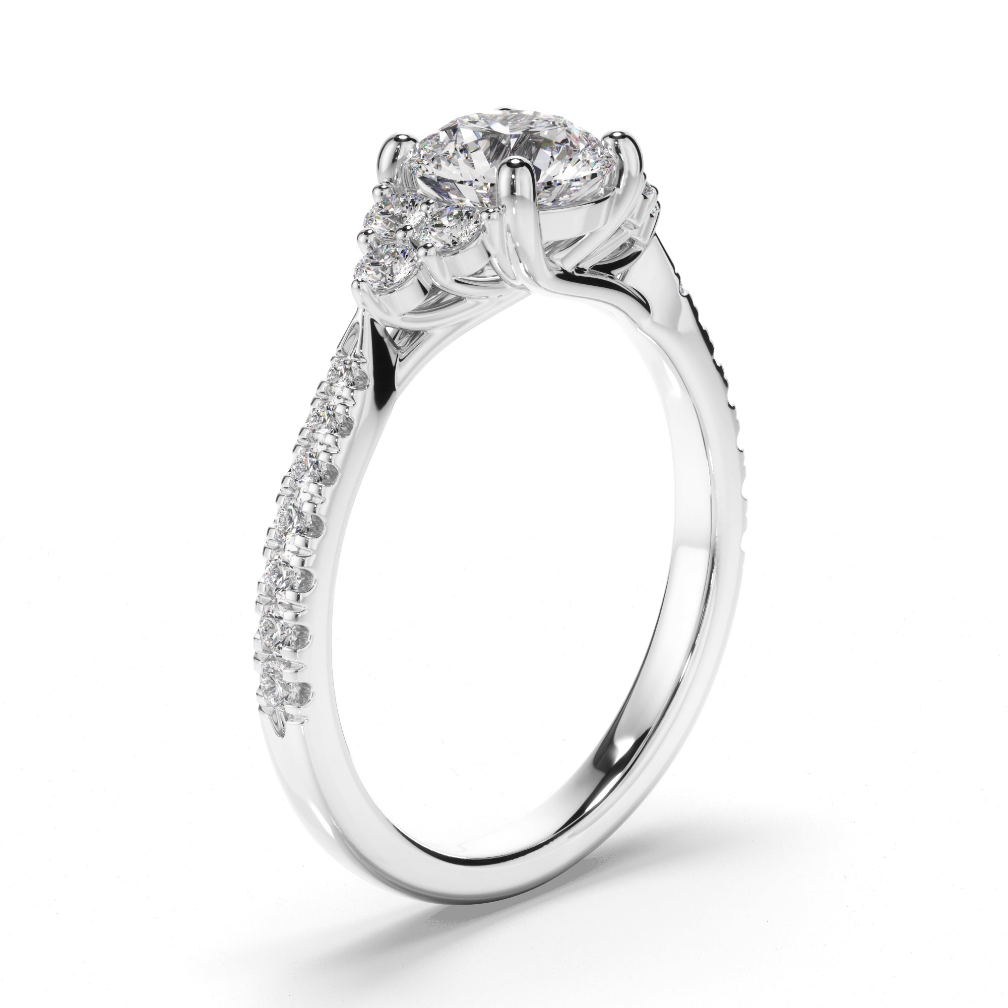 Adrienne - Round Brilliant Cut Diamond Engagement Ring with Diamond Sides