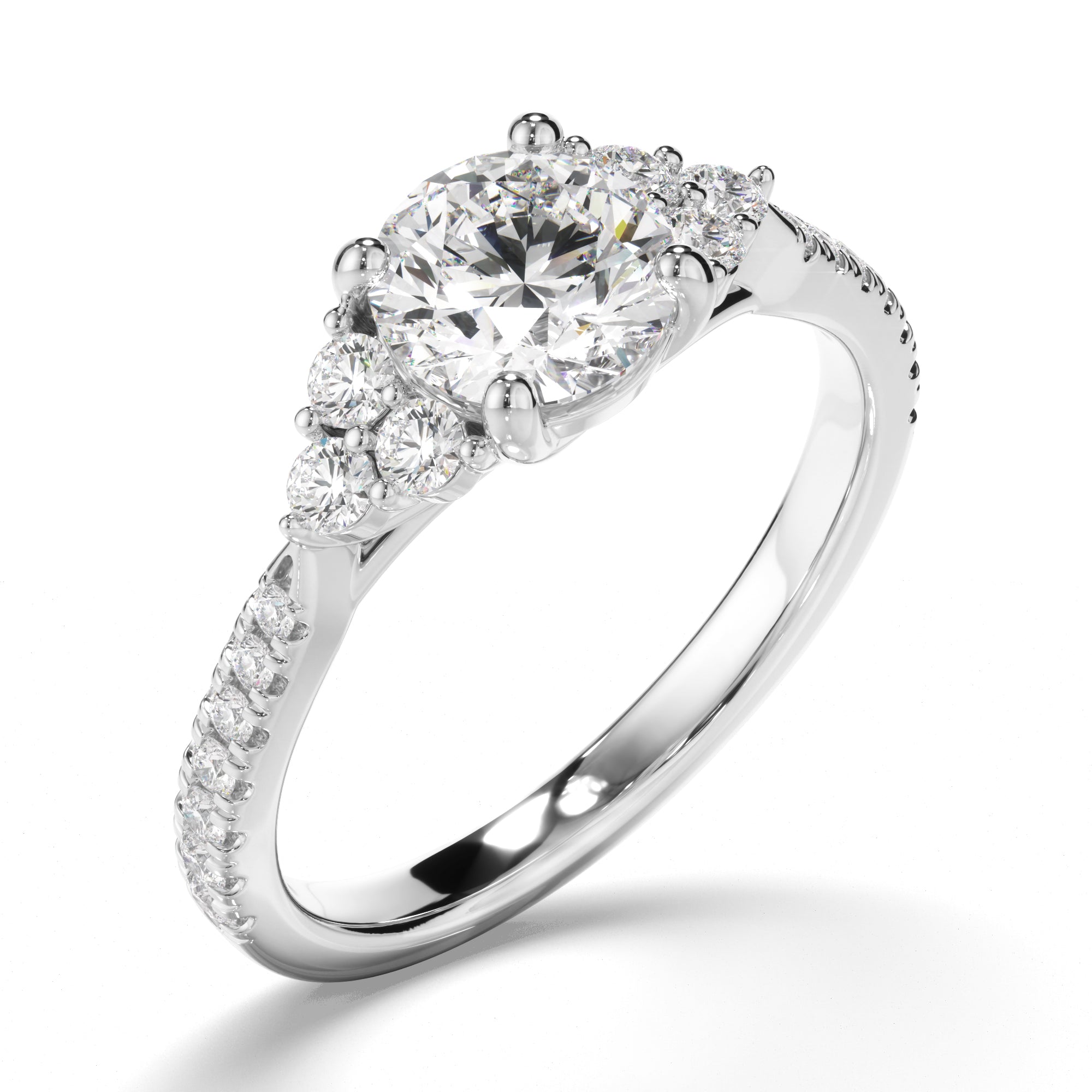 Adrienne - Round Brilliant Cut Diamond Engagement Ring with Diamond Sides