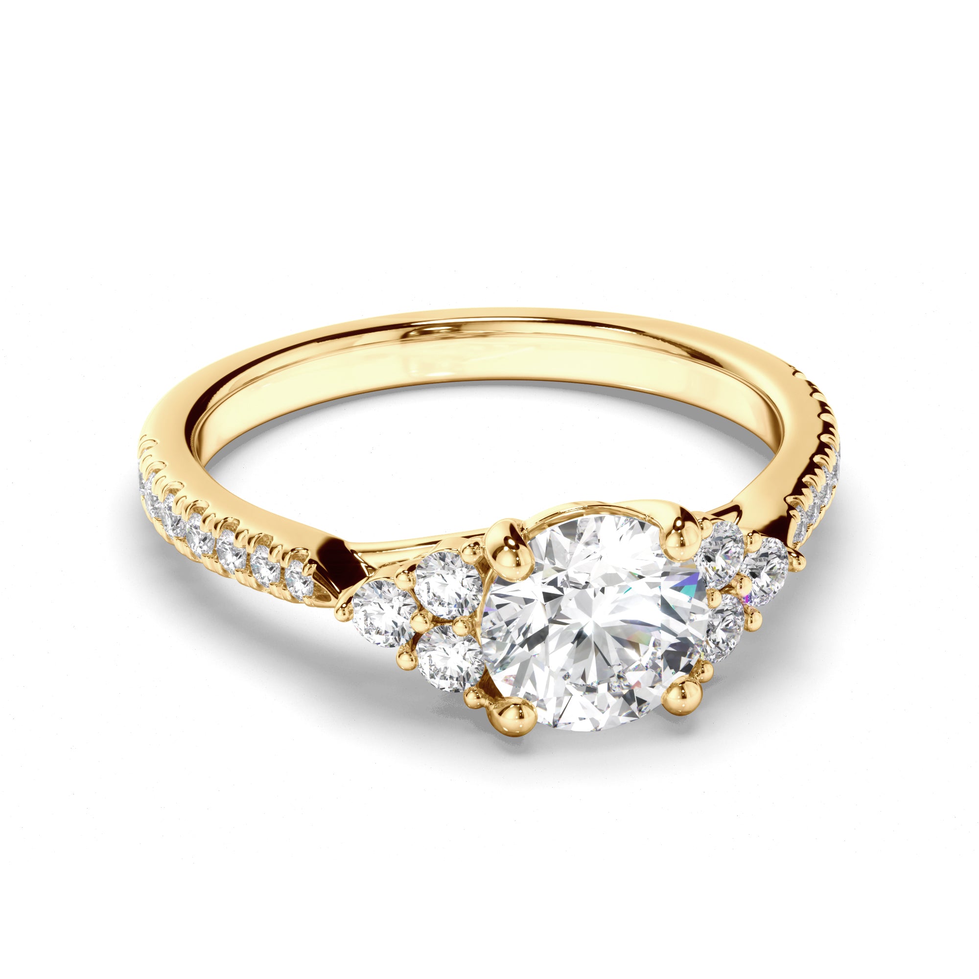 Adrienne - Round Brilliant Cut Diamond Engagement Ring with Diamond Sides