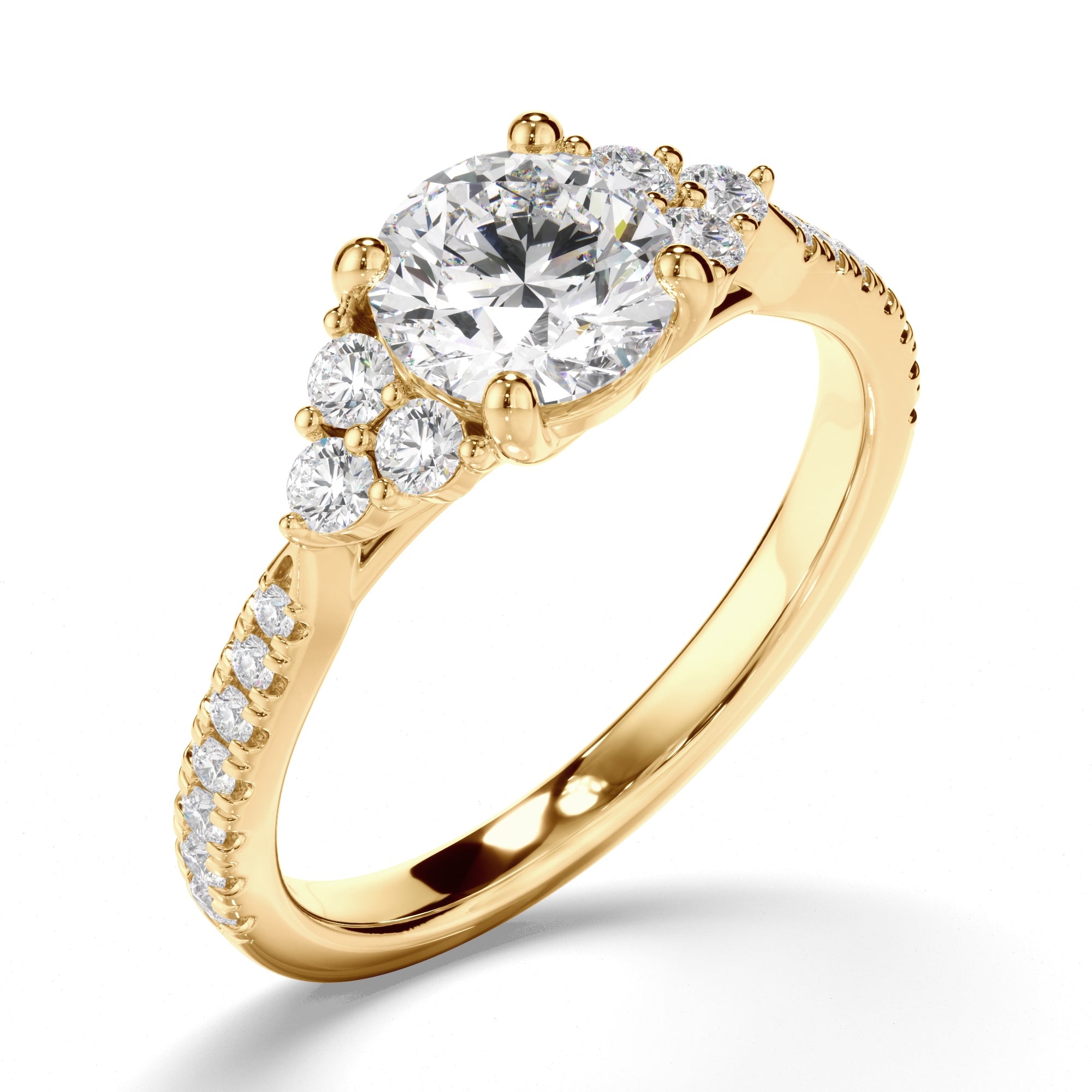 Adrienne - Round Brilliant Cut Diamond Engagement Ring with Diamond Sides