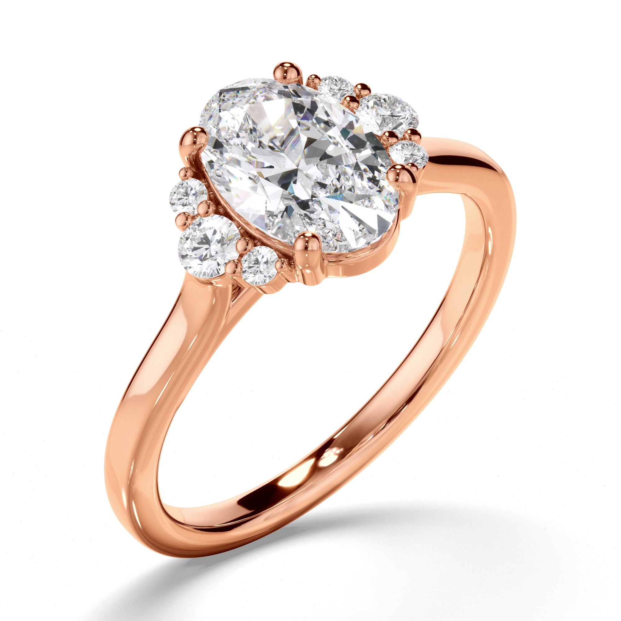 Natalia - Oval Cut Diamond Engagement Ring with Diamond Cluster Sides
