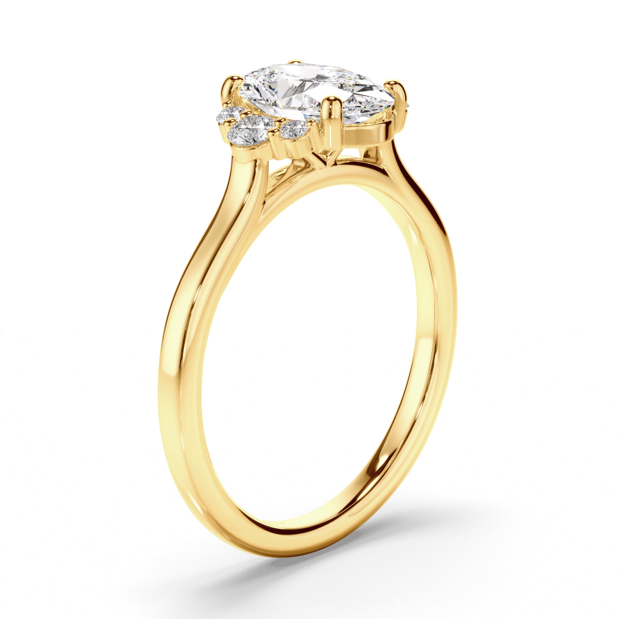 Natalia - Oval Cut Diamond Engagement Ring with Diamond Cluster Sides