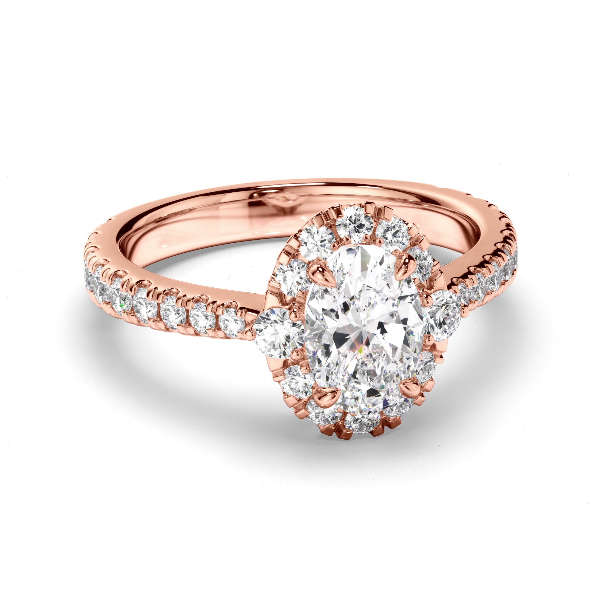 Eleanor - Oval Cut Diamond Halo Engagement Ring with Diamond Sides