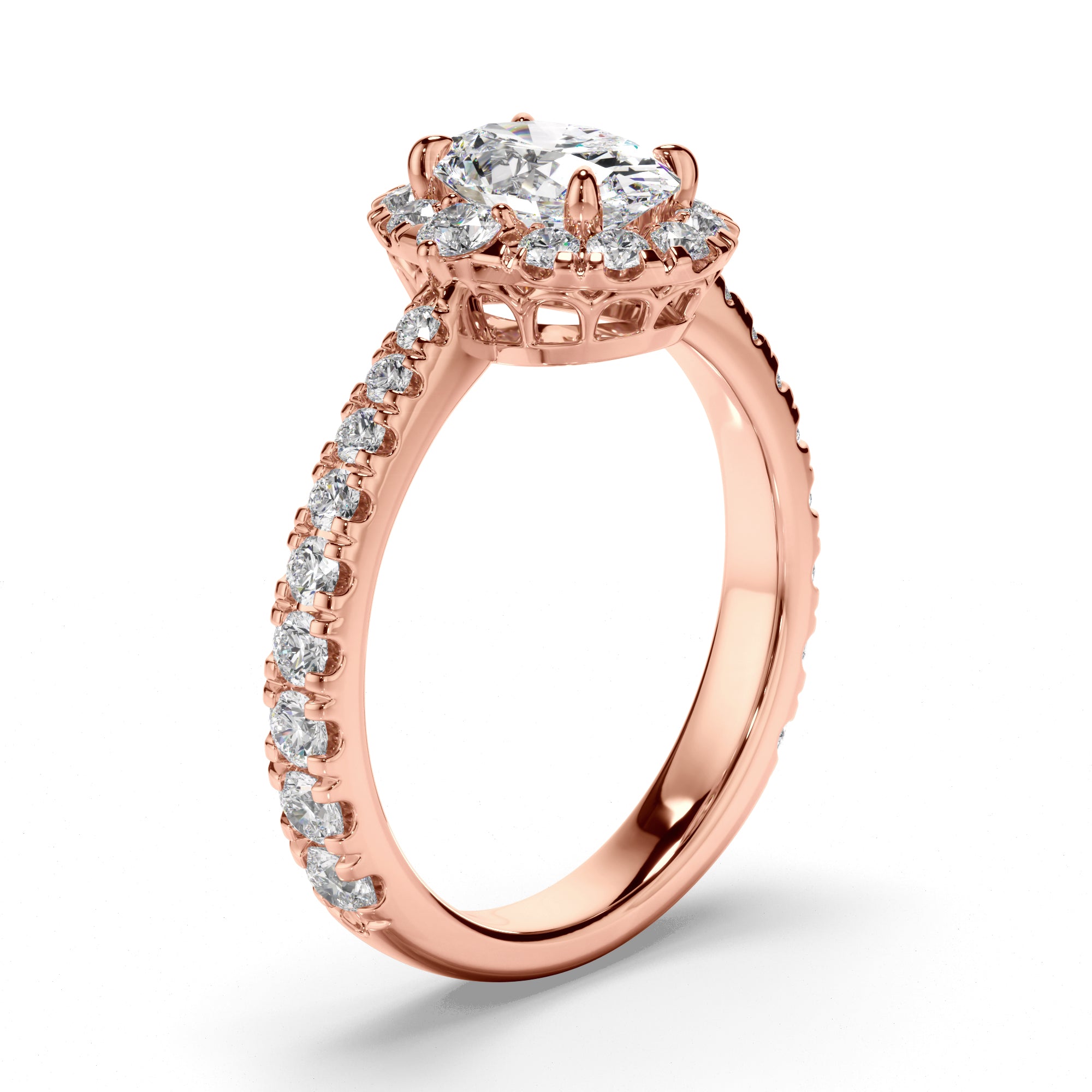 Eleanor - Oval Cut Diamond Halo Engagement Ring with Diamond Sides