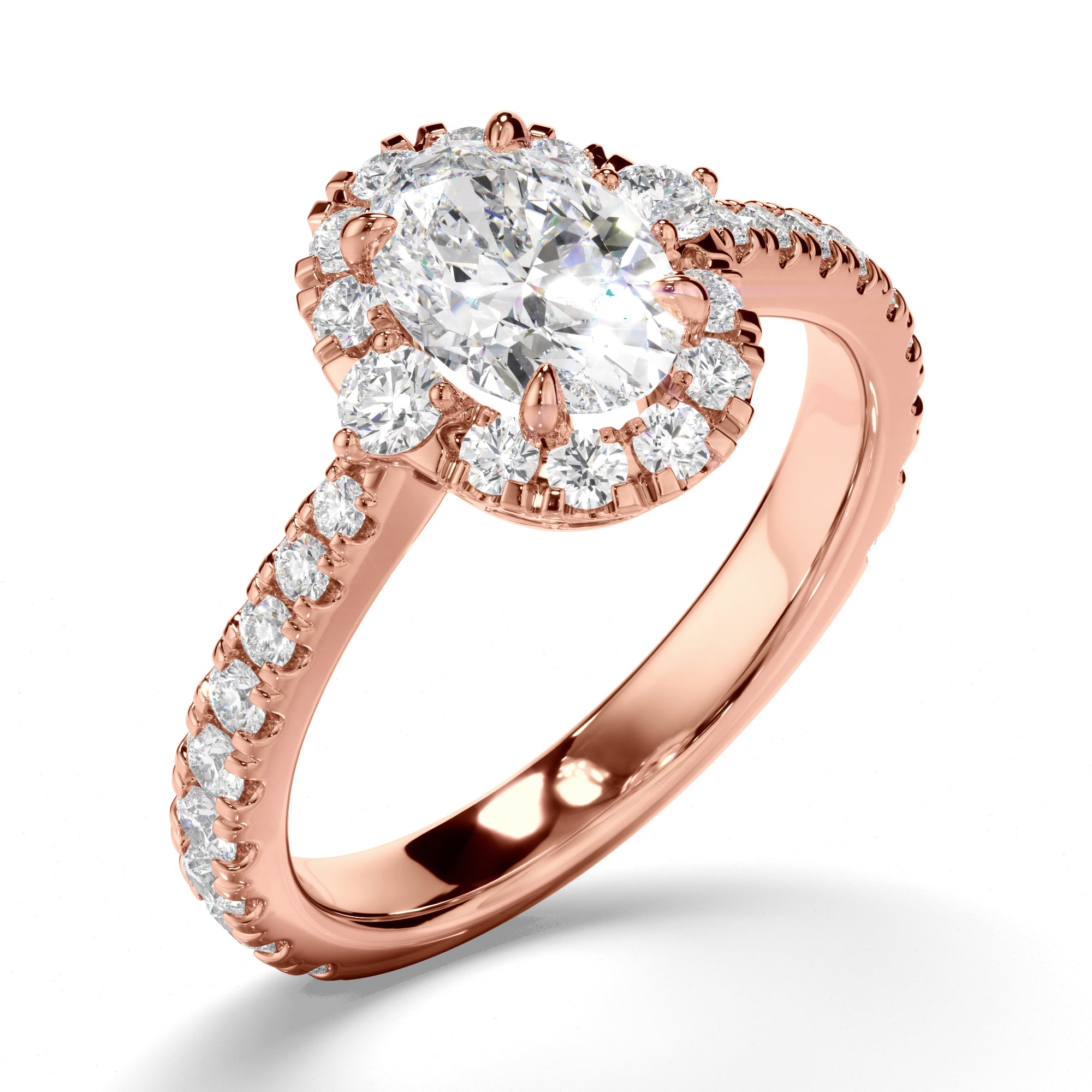 Eleanor - Oval Cut Diamond Halo Engagement Ring with Diamond Sides