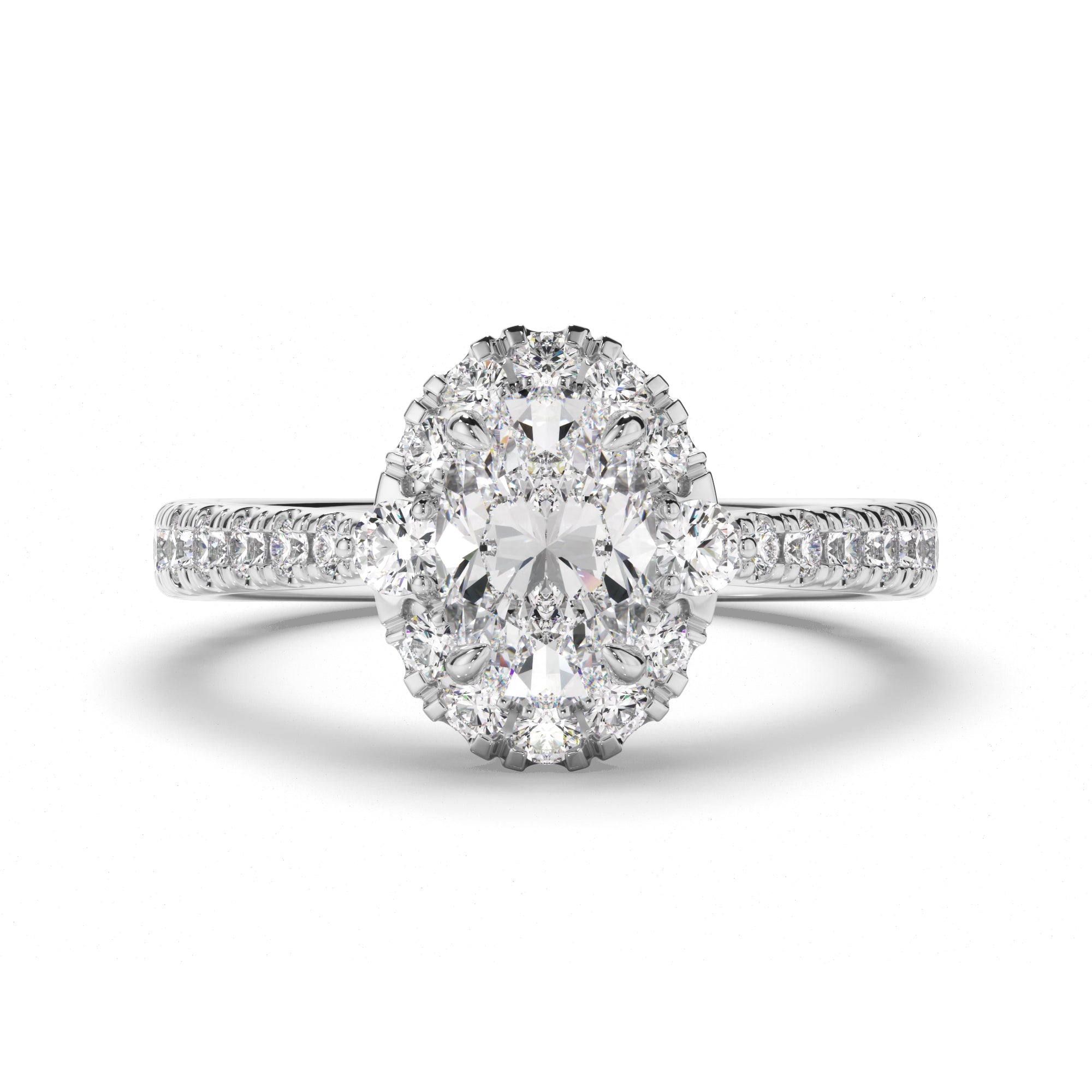Eleanor - Oval Cut Diamond Halo Engagement Ring with Diamond Sides