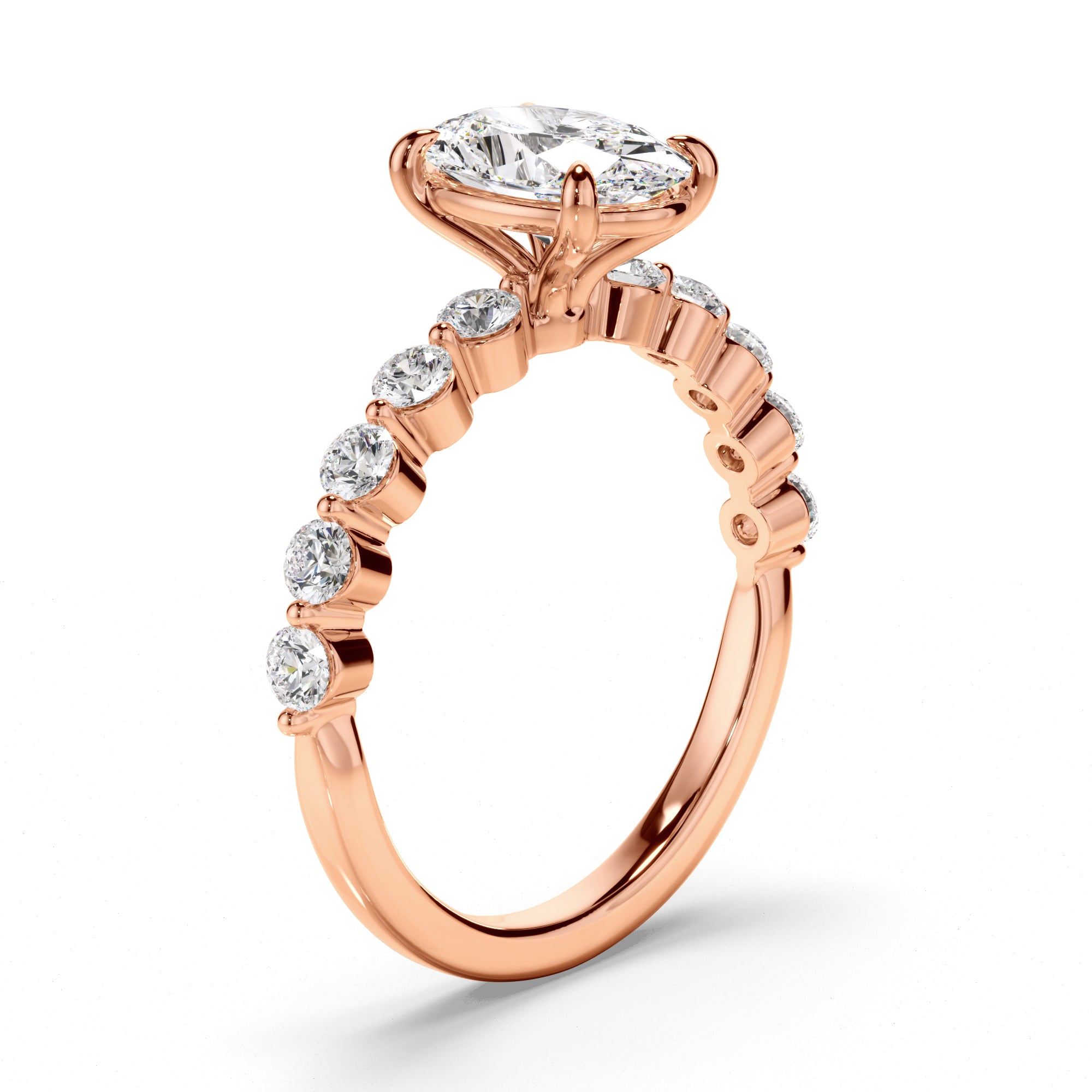 Lacey - Oval Cut Diamond Engagement Ring with Diamond Sides