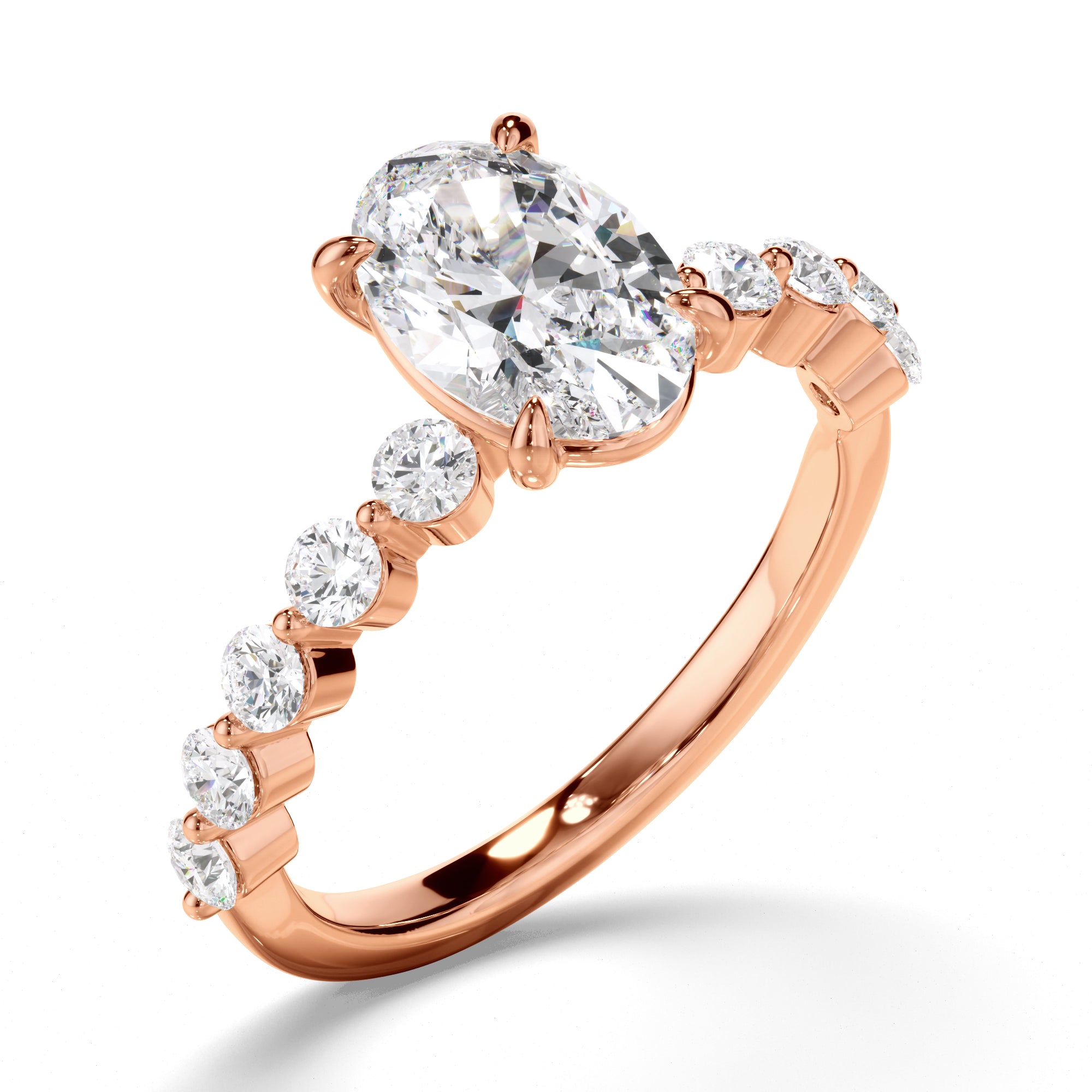 Lacey - Oval Cut Diamond Engagement Ring with Diamond Sides