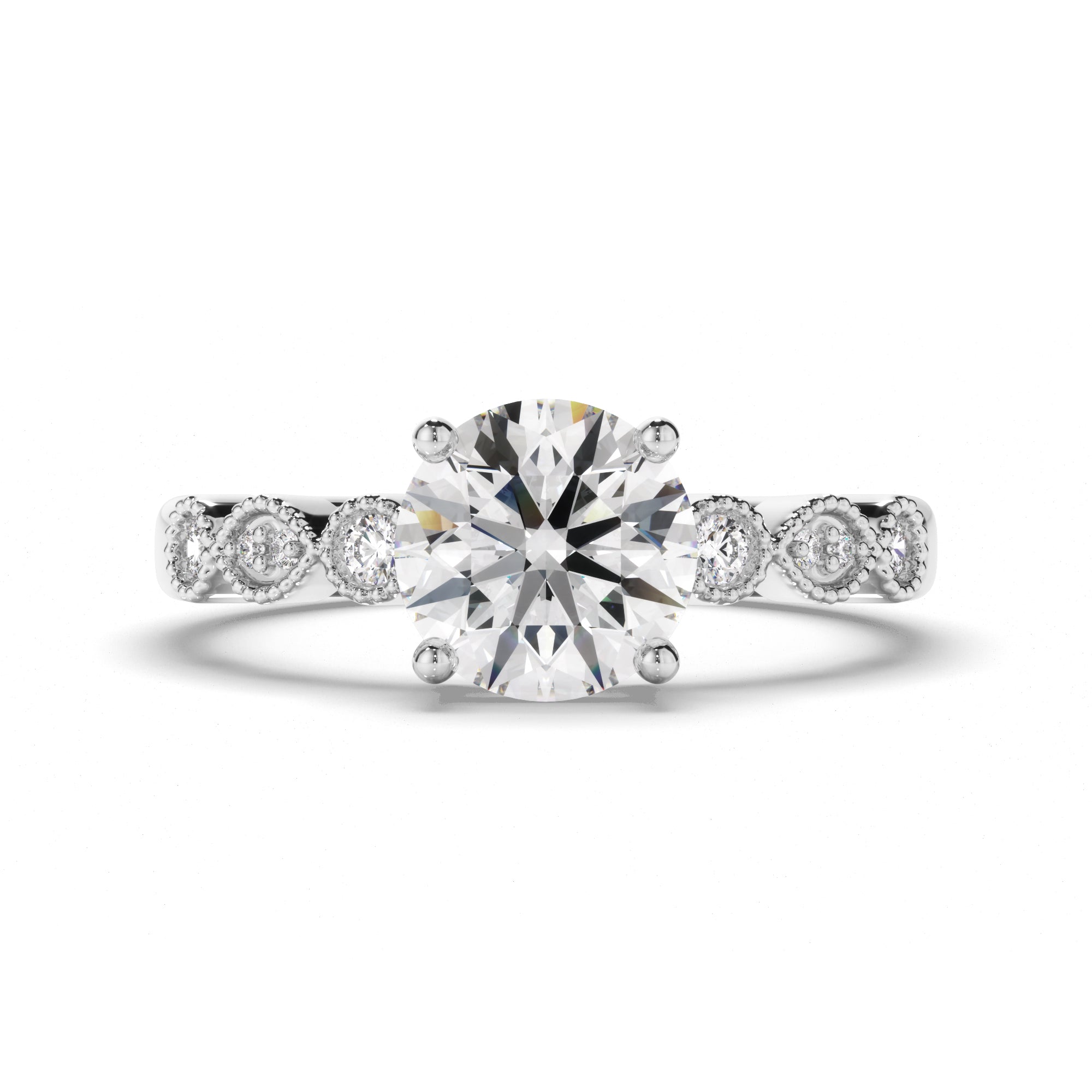 Rosalind - Round Brilliant Cut Diamond Engagement Ring with Diamond Sides