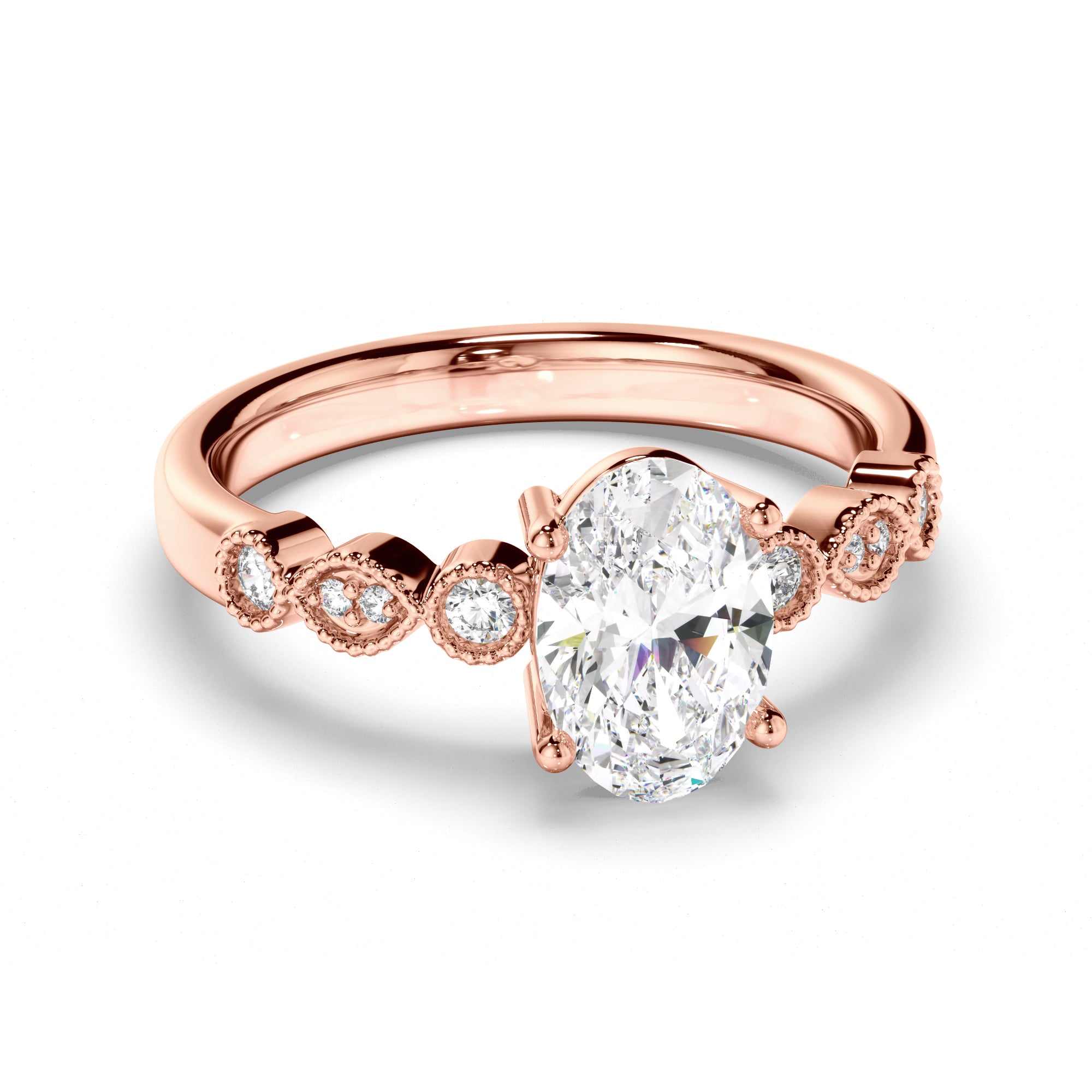 Adeline - Oval Cut Diamond Engagement Ring with Diamond Sides