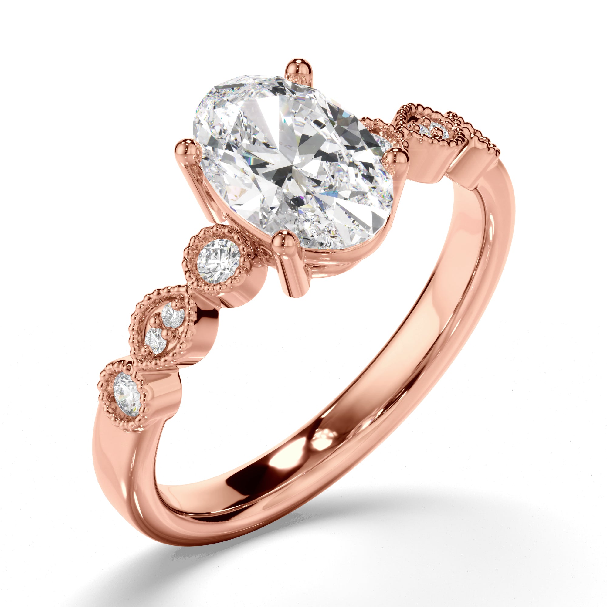 Adeline - Oval Cut Diamond Engagement Ring with Diamond Sides