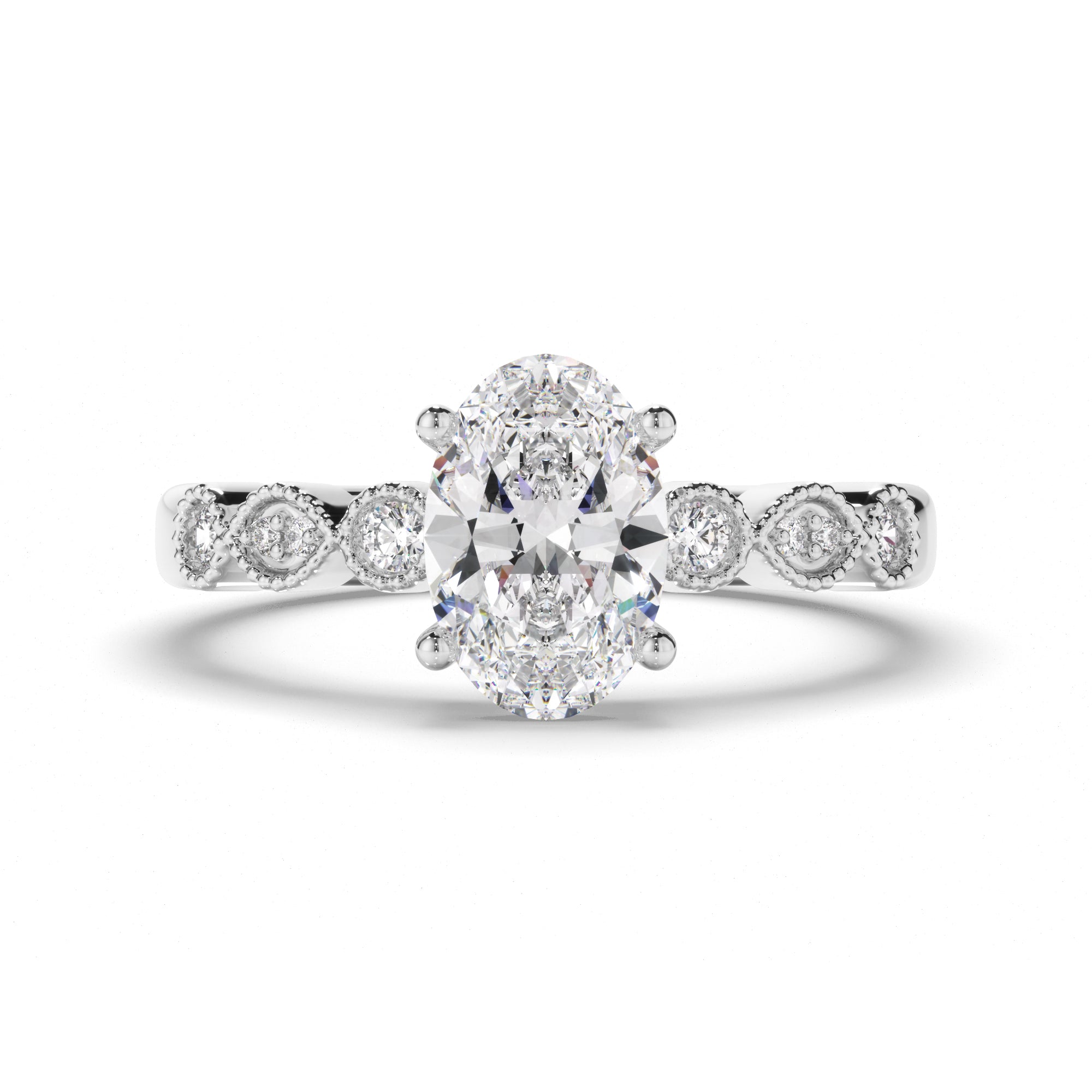 Adeline - Oval Cut Diamond Engagement Ring with Diamond Sides