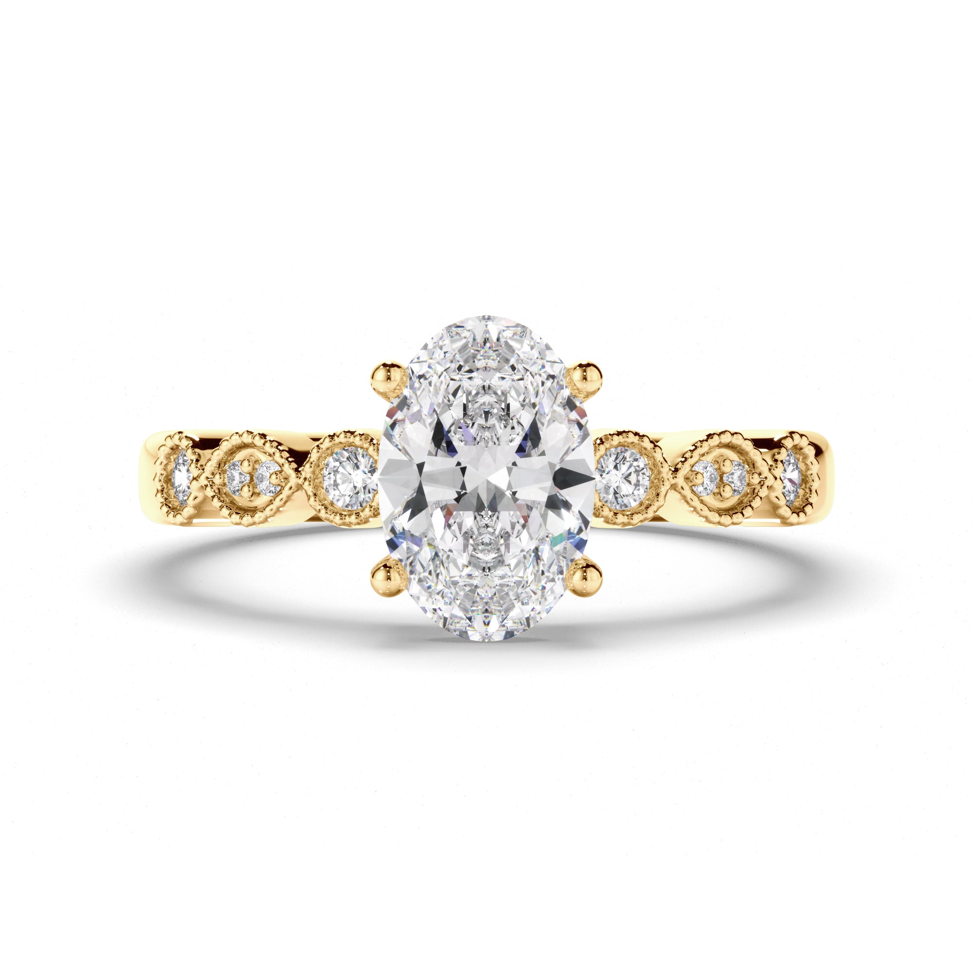 Adeline - Oval Cut Diamond Engagement Ring with Diamond Sides