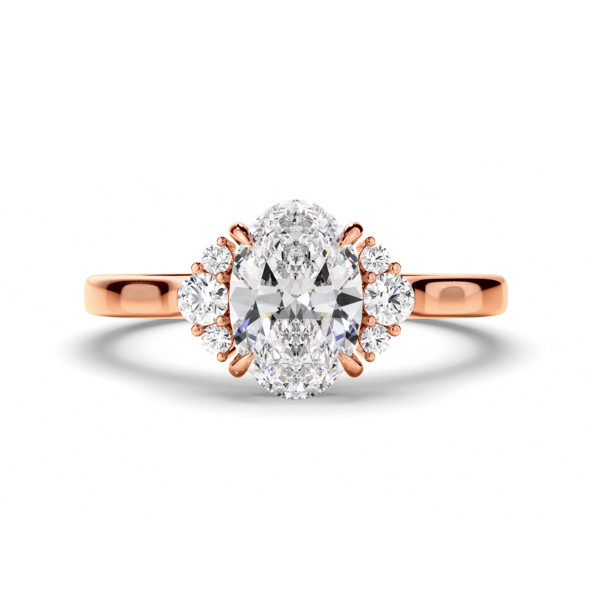 Marguerite - Oval Cut Diamond Engagement Ring with Diamond Cluster Sides