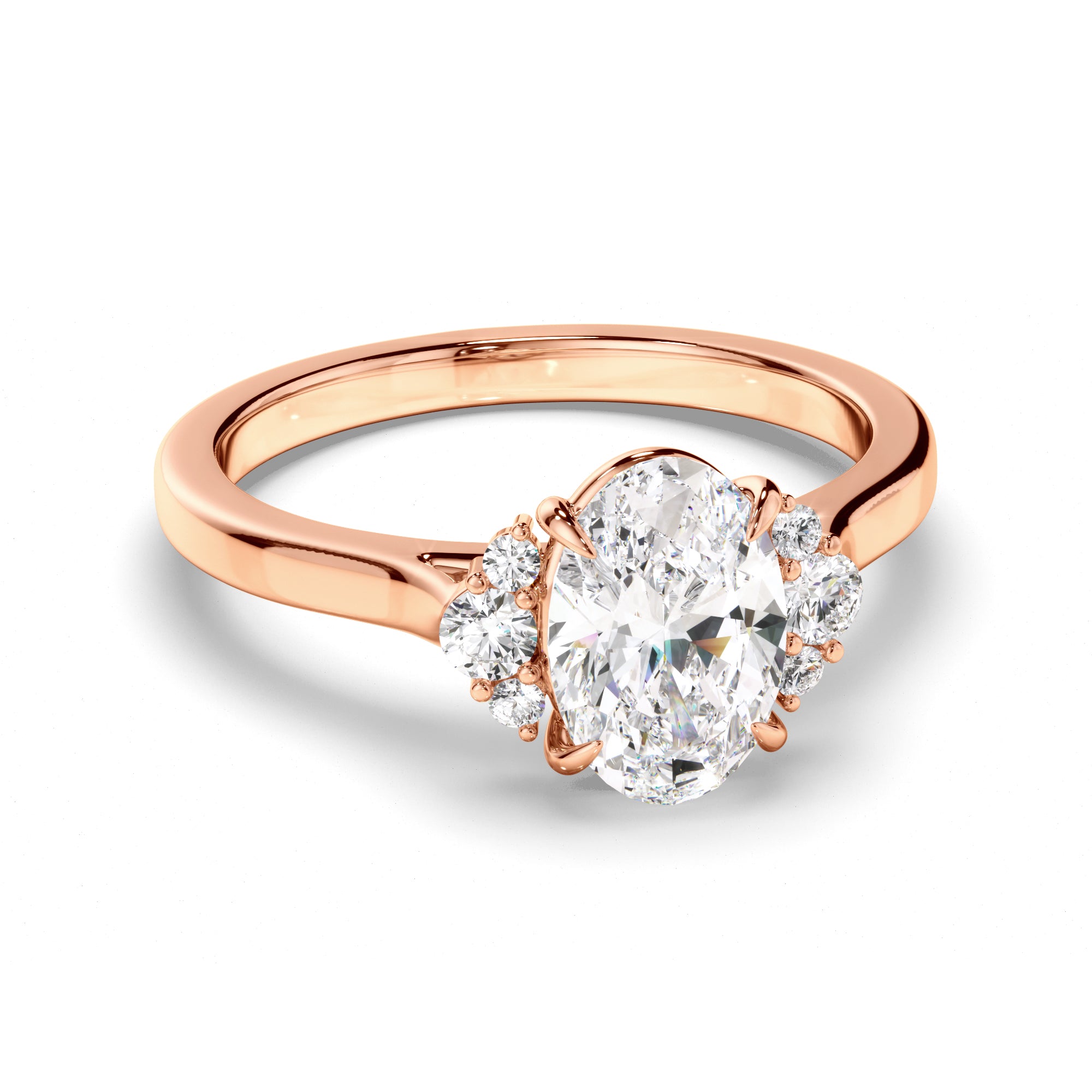 Marguerite - Oval Cut Diamond Engagement Ring with Diamond Cluster Sides
