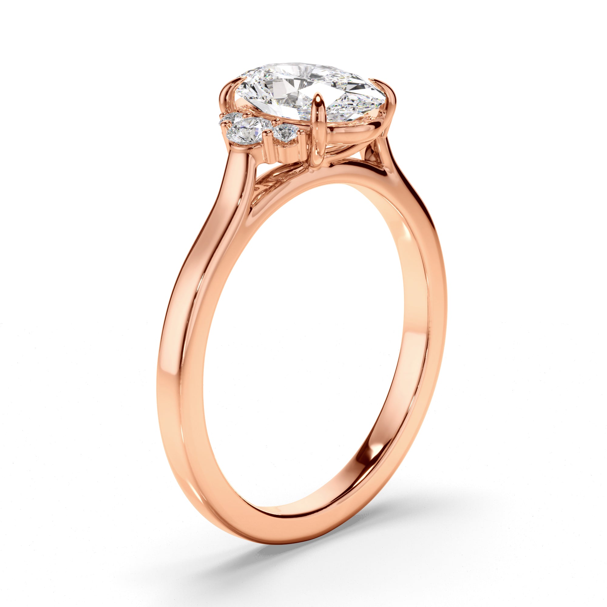 Marguerite - Oval Cut Diamond Engagement Ring with Diamond Cluster Sides