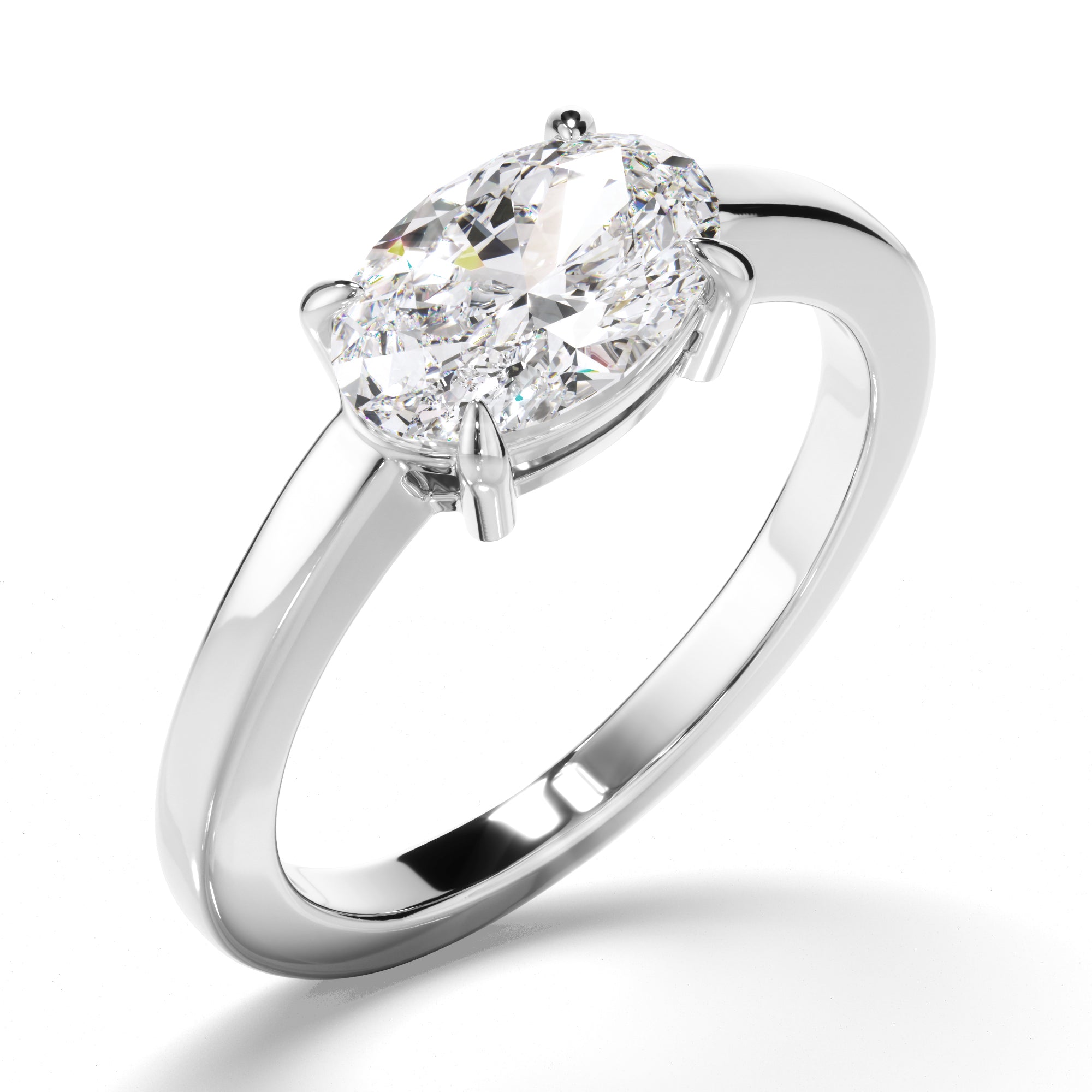 Florence - Oval Cut Diamond Solitaire East West Set Engagement Ring