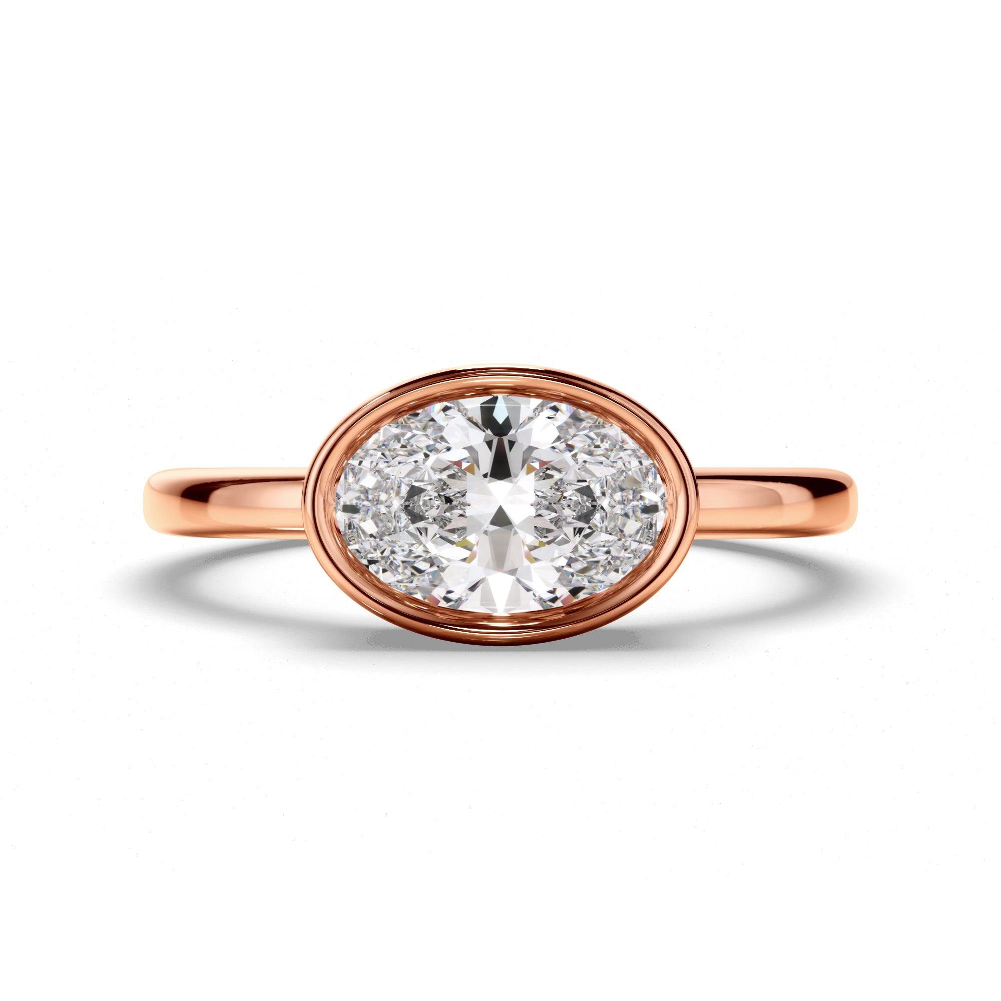 Arabella - Oval Cut Diamond Bezel East West Solitaire Engagement Ring