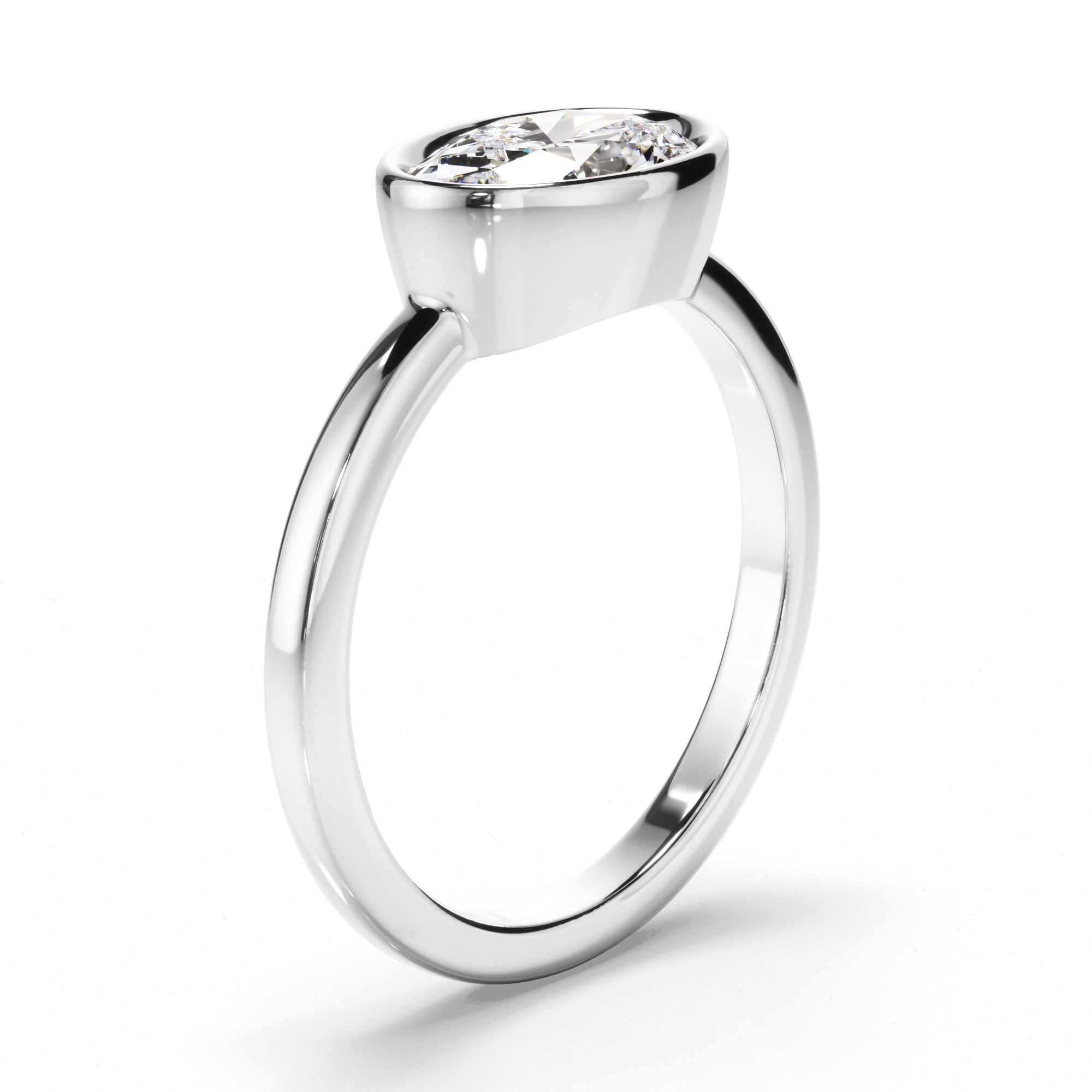 Arabella - Oval Cut Diamond Bezel East West Solitaire Engagement Ring