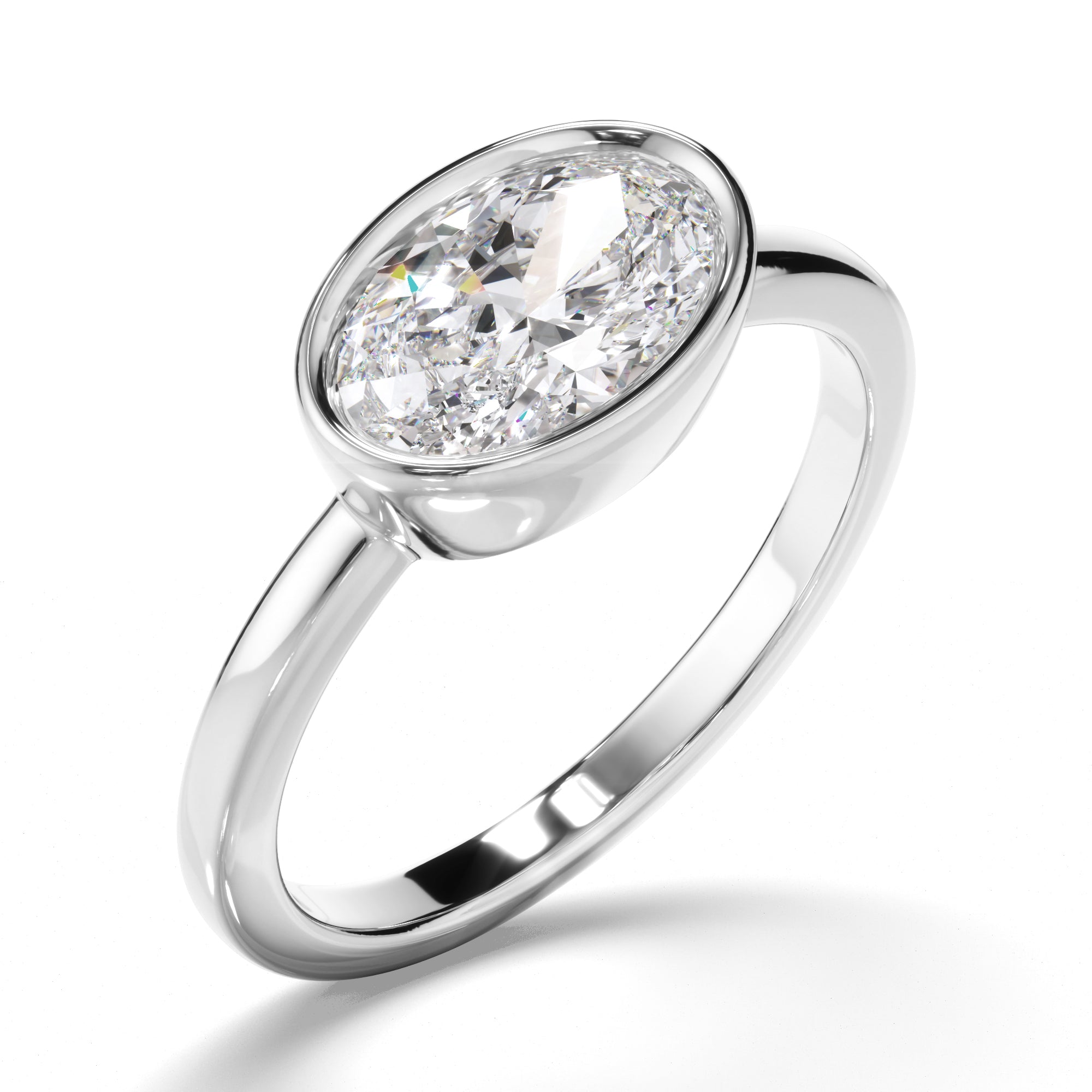 Arabella - Oval Cut Diamond Bezel East West Solitaire Engagement Ring