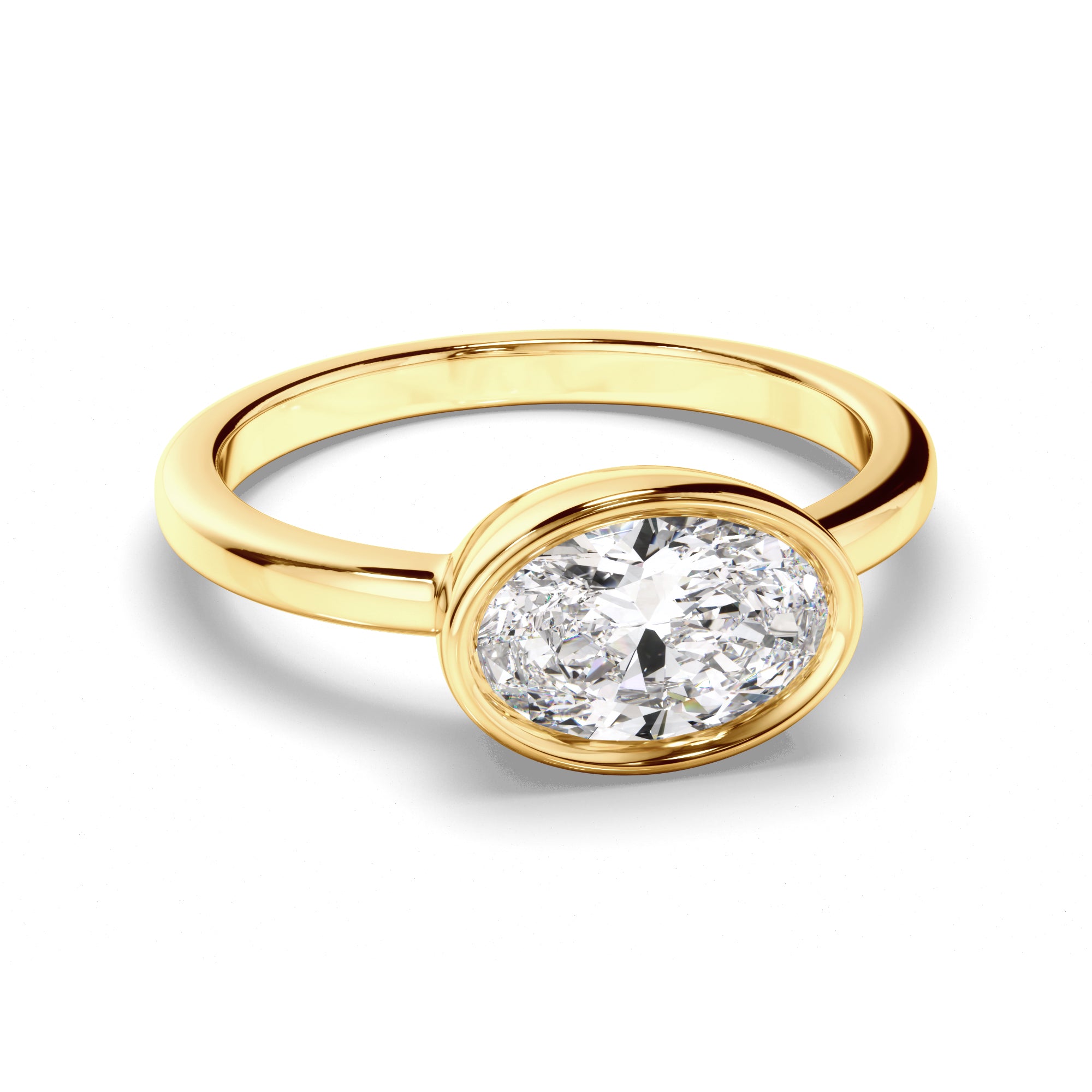 Arabella - Oval Cut Diamond Bezel East West Solitaire Engagement Ring