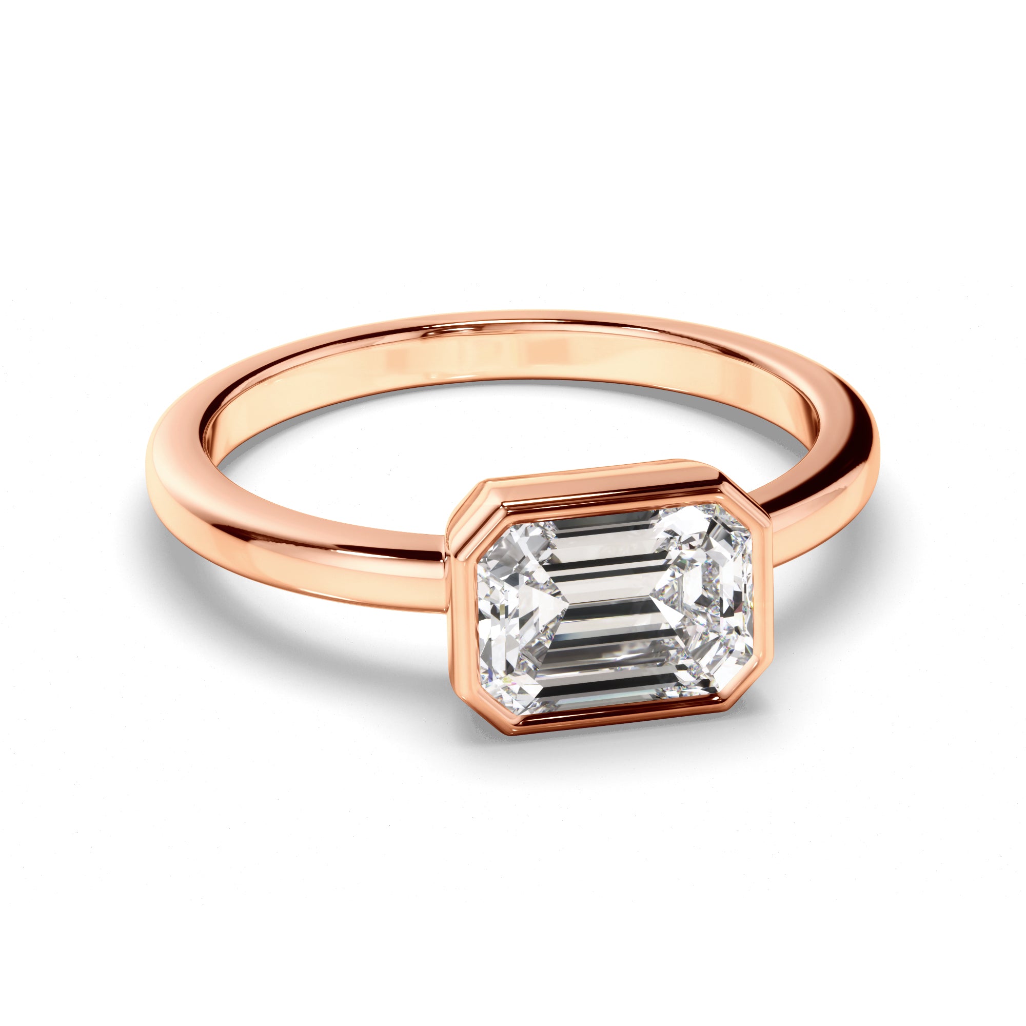 Venus - Emerald Cut Diamond Bezel East West Solitaire Engagement Ring