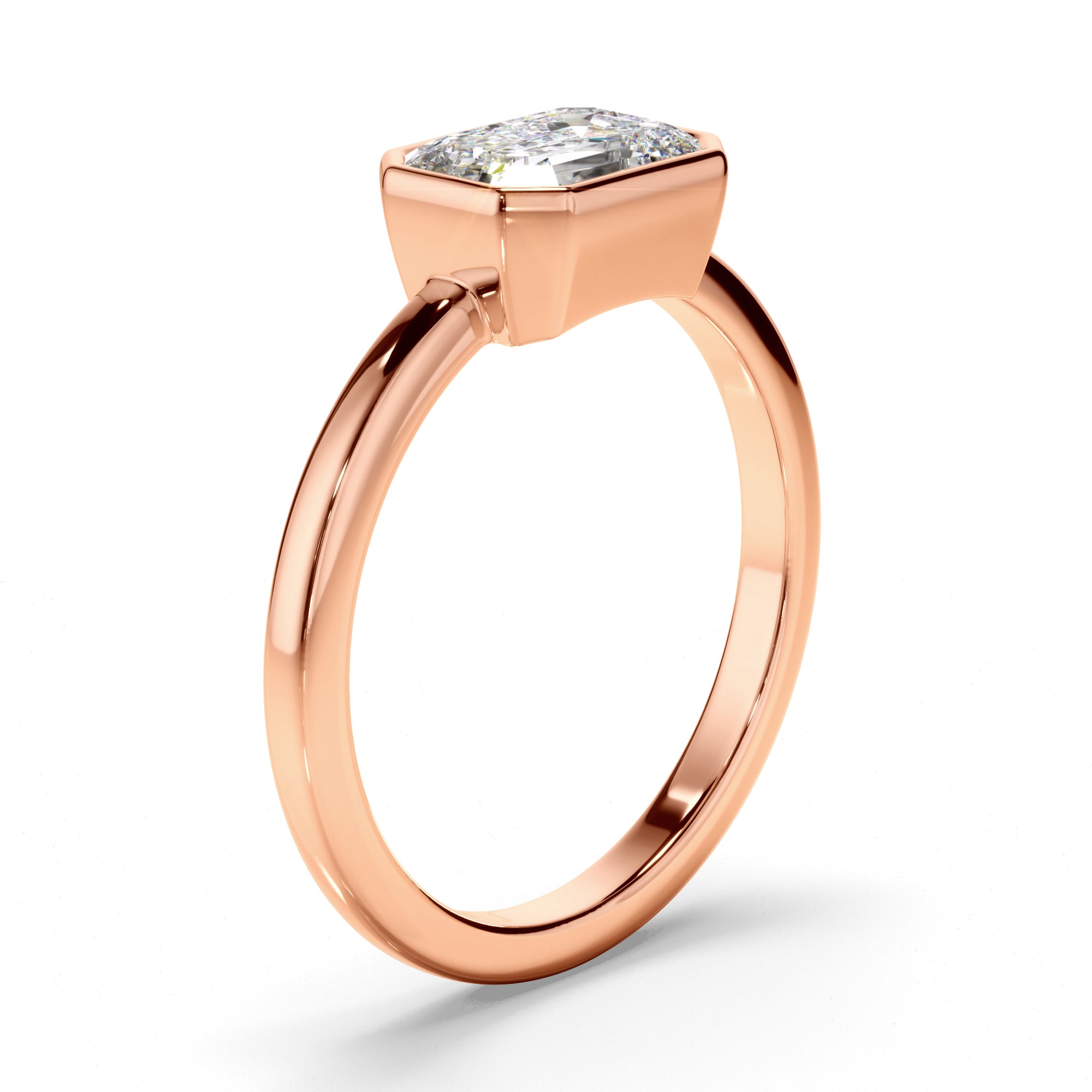Venus - Emerald Cut Diamond Bezel East West Solitaire Engagement Ring
