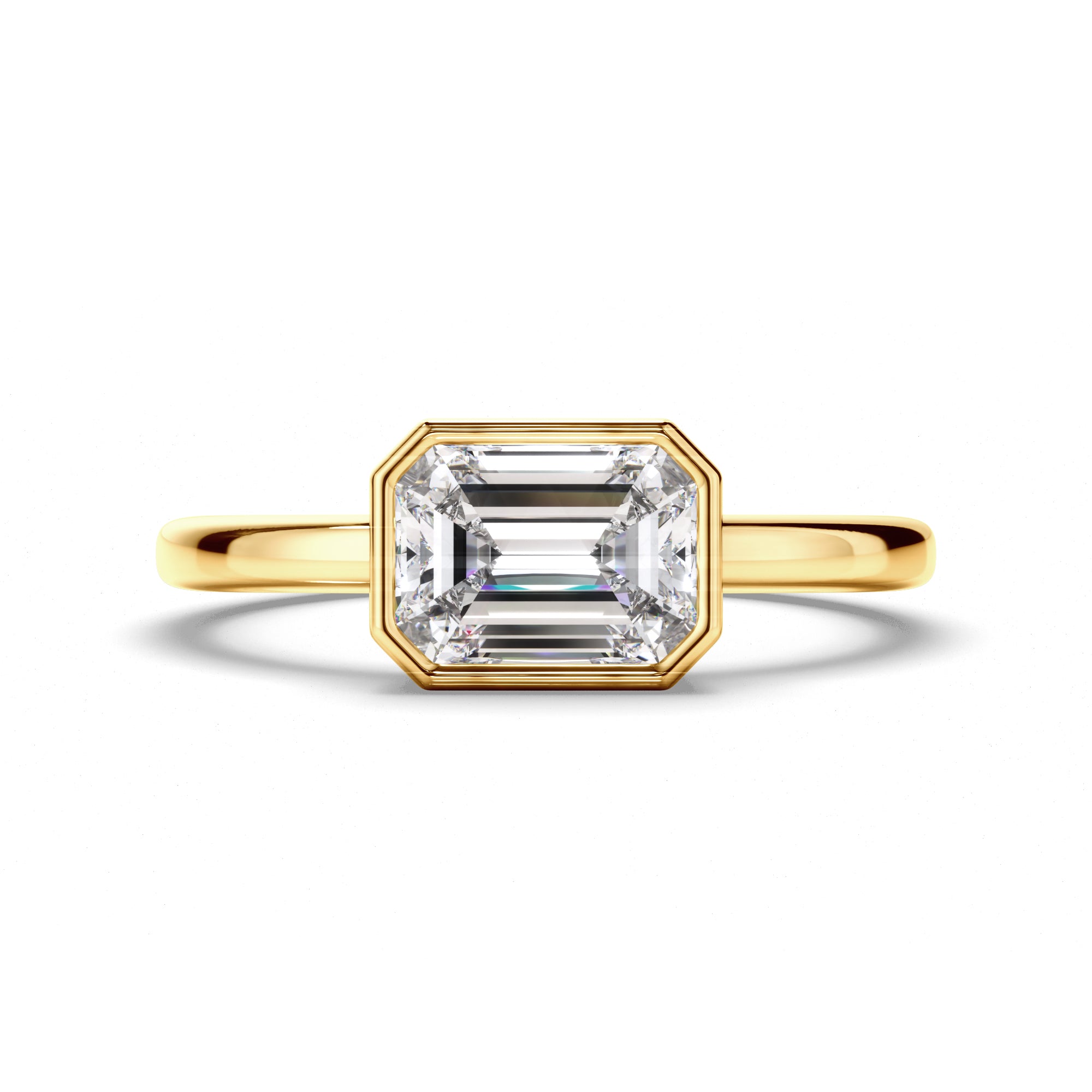 Venus - Emerald Cut Diamond Bezel East West Solitaire Engagement Ring