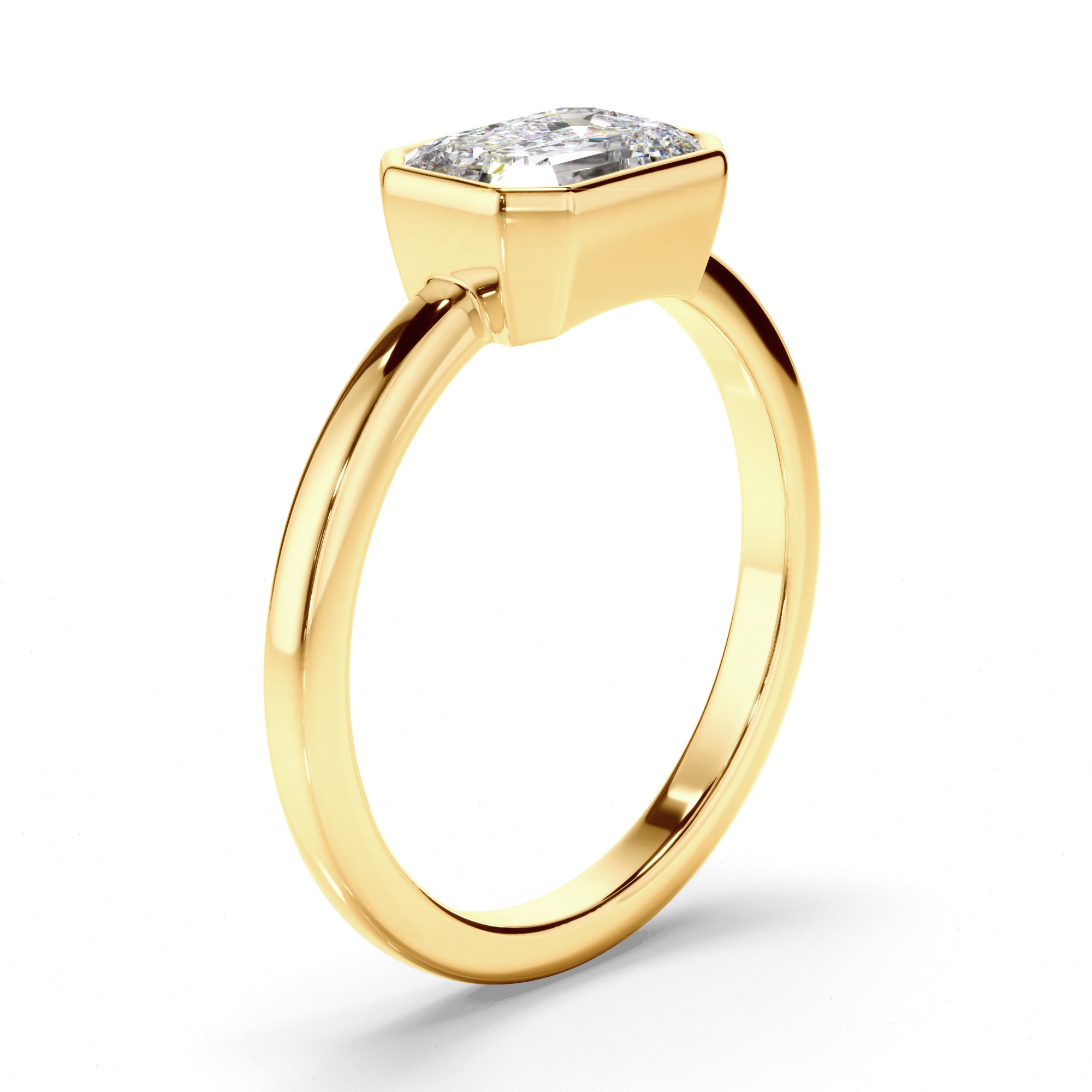 Venus - Emerald Cut Diamond Bezel East West Solitaire Engagement Ring