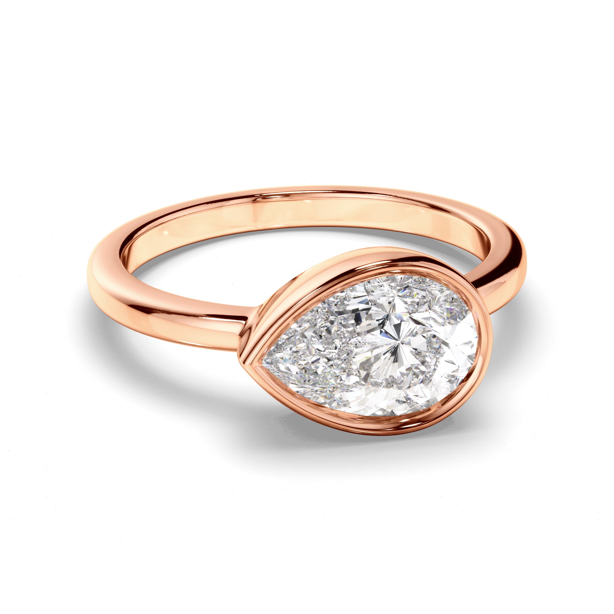 Clarisse - Pear Cut Diamond Bezel East West Solitaire Engagement Ring