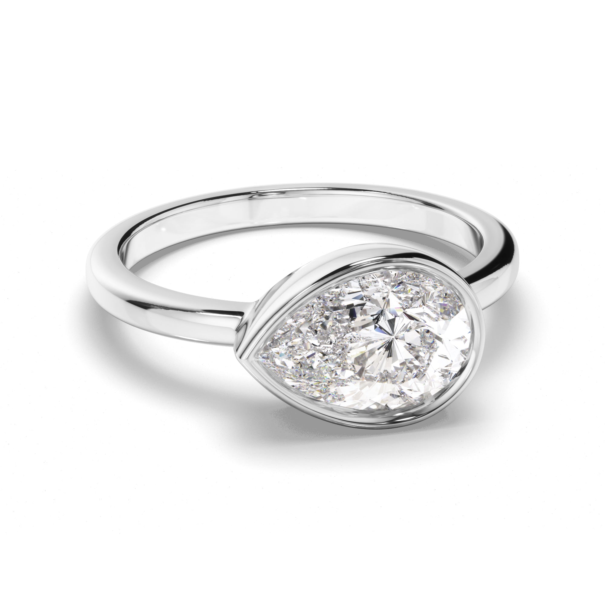 Clarisse - Pear Cut Diamond Bezel East West Solitaire Engagement Ring